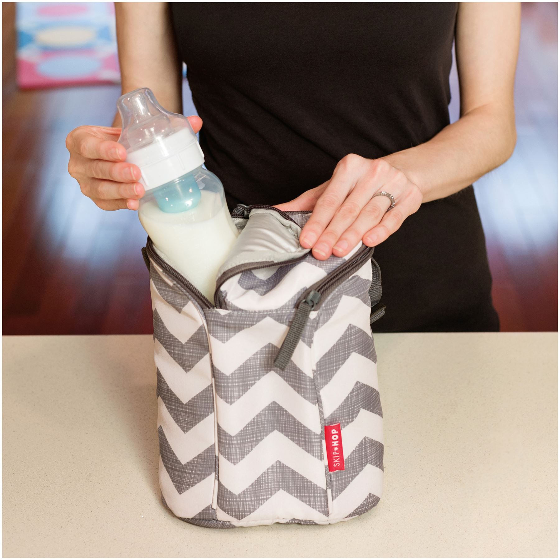 Skip Hop DOUBLE BOTTLE BAG CHEVRON Baby Insulated Bottle Bag BN eBay