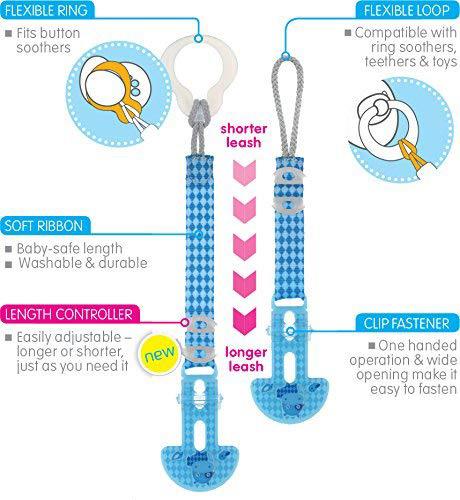 BLUE Baby Toddler Soother Dummy Chain BN MAM CLIP DOUBLE PACK