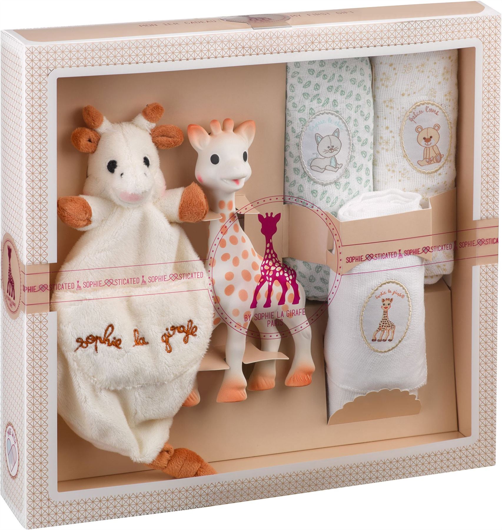 Sophie The Giraffe Sophisticated MUSLINS SET Teether Blanket Baby Gift