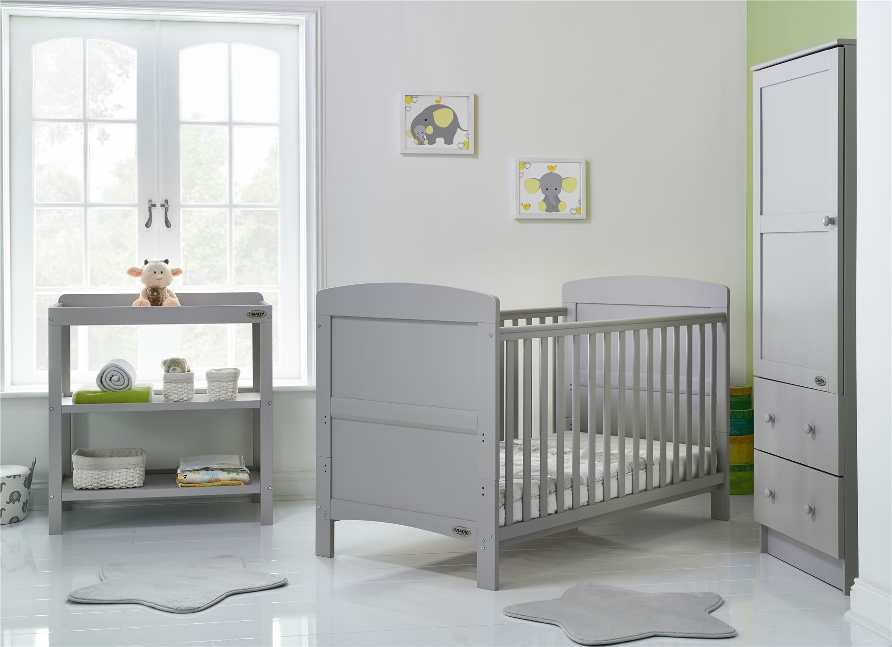 Obaby GRACE 3 PIECE NURSERY ROOM SET Cot Bed Changer Wardrobe Warm Grey