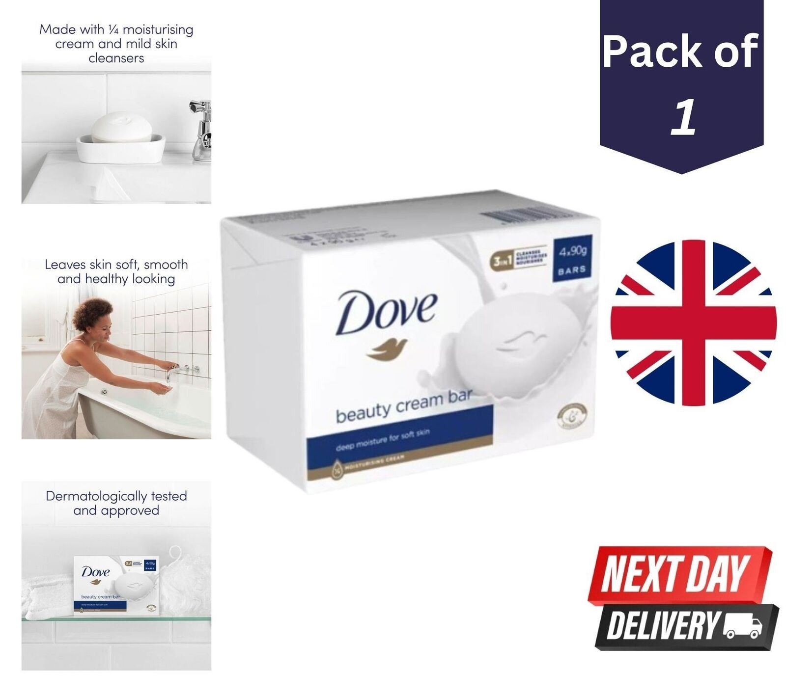 Dove Original Beauty Soap 4x 90g Moisturizing Cream 4 Healthier Skin Pack 1 to 6 - Picture 10 of 14