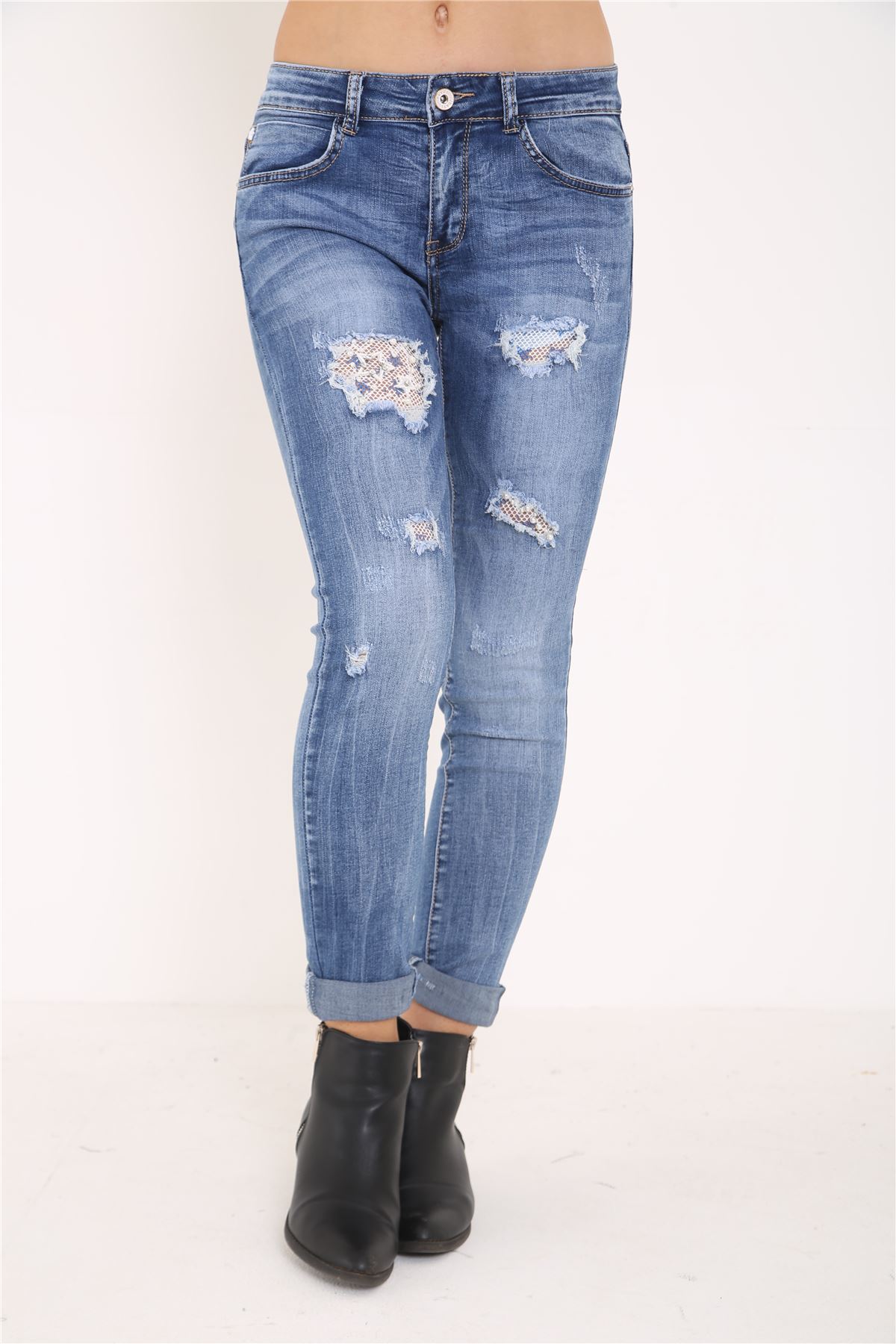 Womens Ladies Embroidered Denim High Waisted Skinny Fit Stretch Jeans