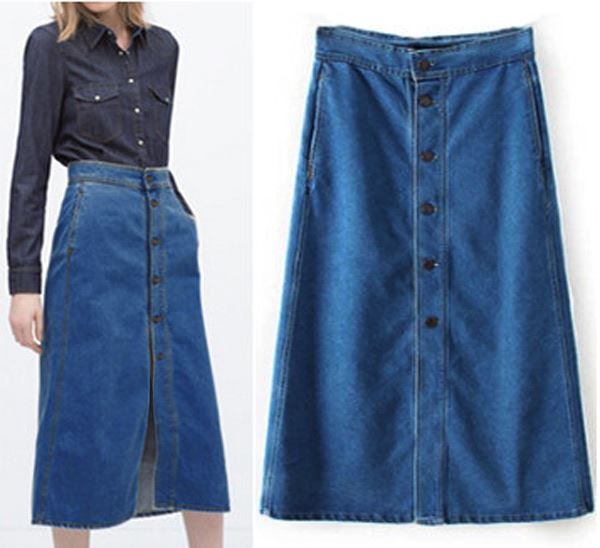 a line button front denim skirt