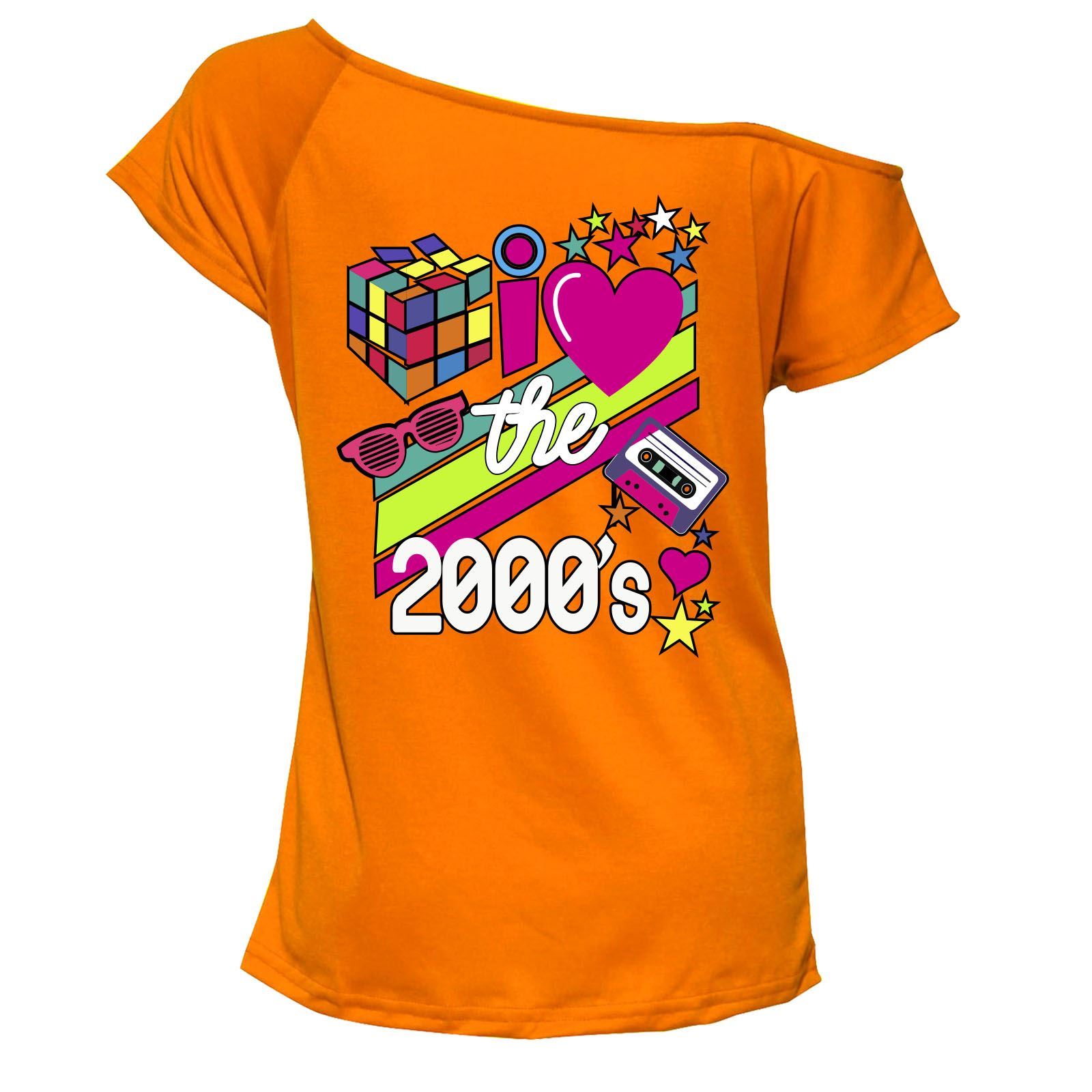 Ladies I Love The 2000s T Shirt Short Sleeves Off Shoulder Retro Pop Star Top - Picture 5 of 12