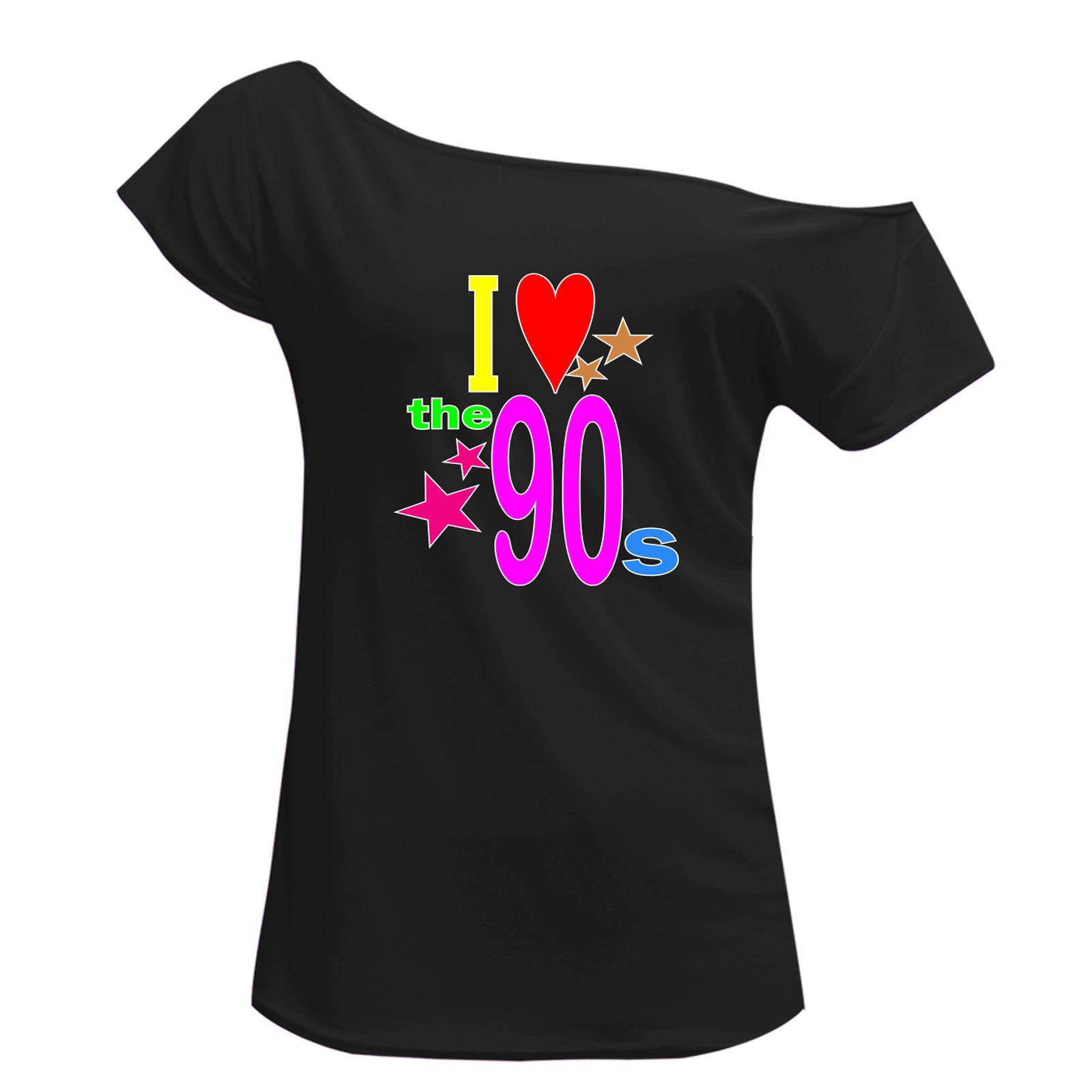 Ladies Off Shoulder I Love 90s T Shirt Tutu Skirt Set Party Accessories 6292 - Picture 2 of 24