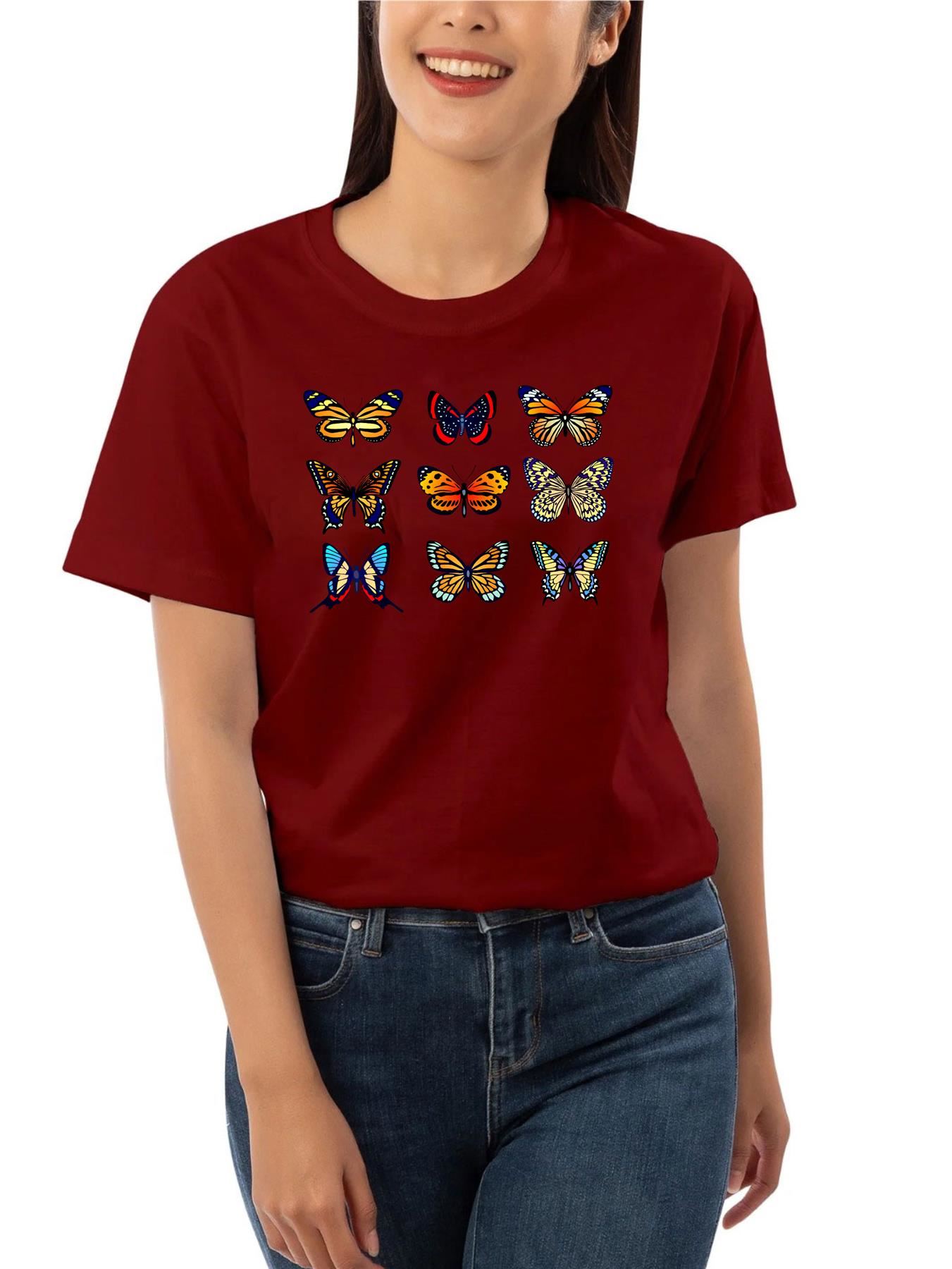 Women's Short Sleeve Butterfly T-Shirt Round Neck Fancy Pop Star Party Flair - Picture 10 of 11