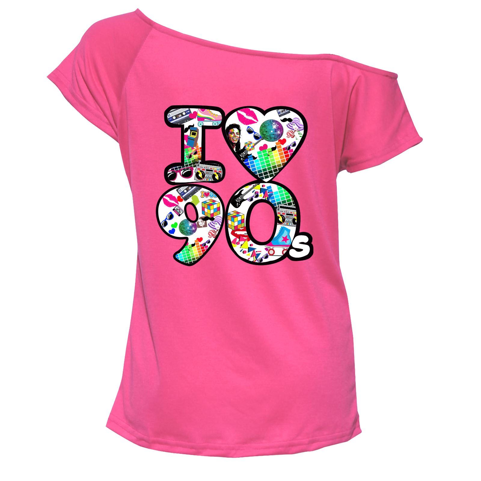 I Love 90s Icon T Shirt Top Damen Schulterfrei Retro Junggesellinnenabschied 7045 Paket - Bild 5 von 12