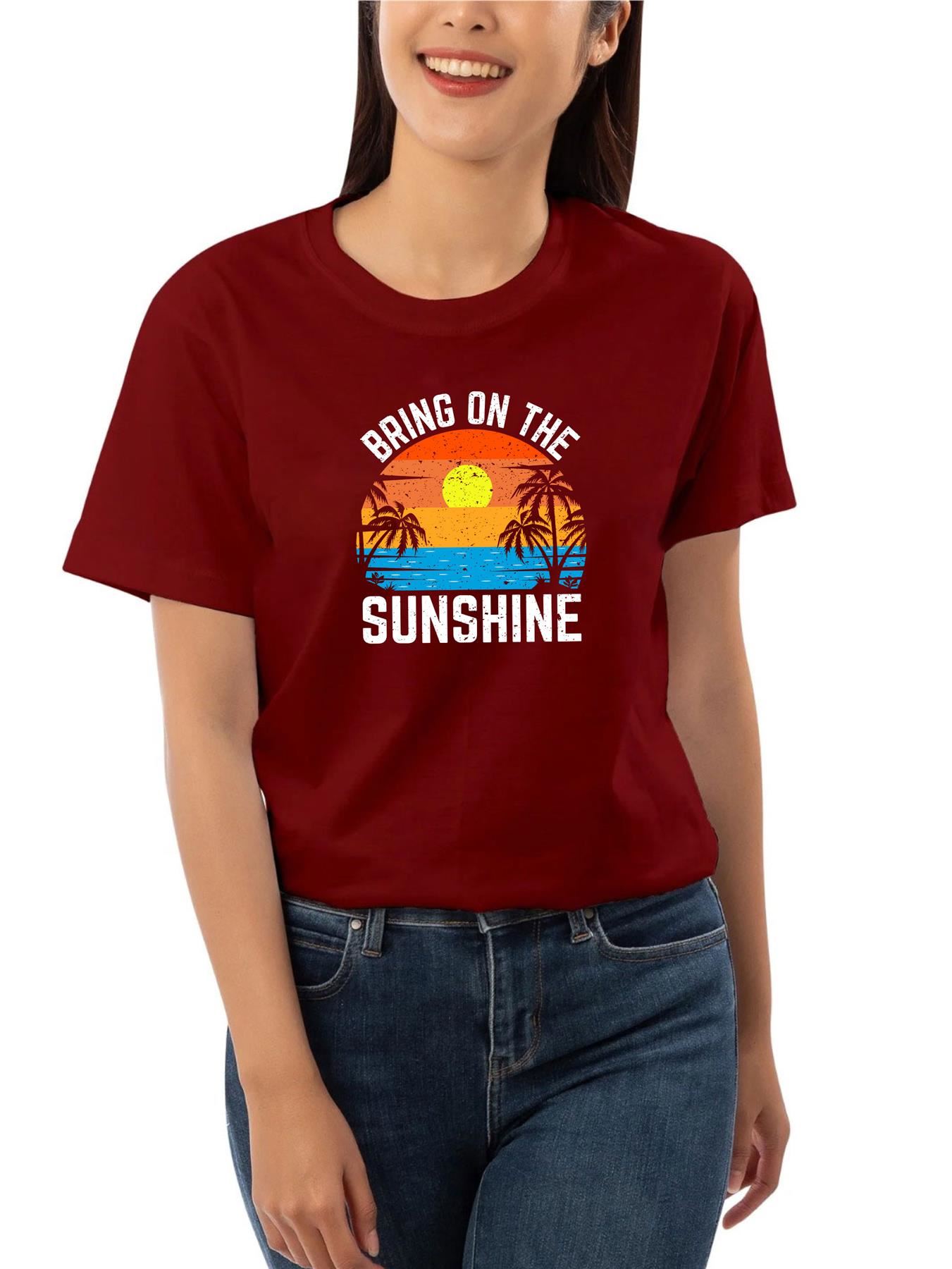 Women's Casual T-Shirt Bring On The Sunshine Short Sleeve Fancy Party Top Tees - Picture 9 of 11