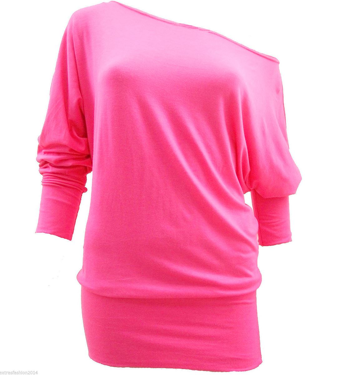 Womens Long Sleeve Off Shoulder Mini Batwing Top Ladies Tunic Dress Parties - Picture 4 of 19