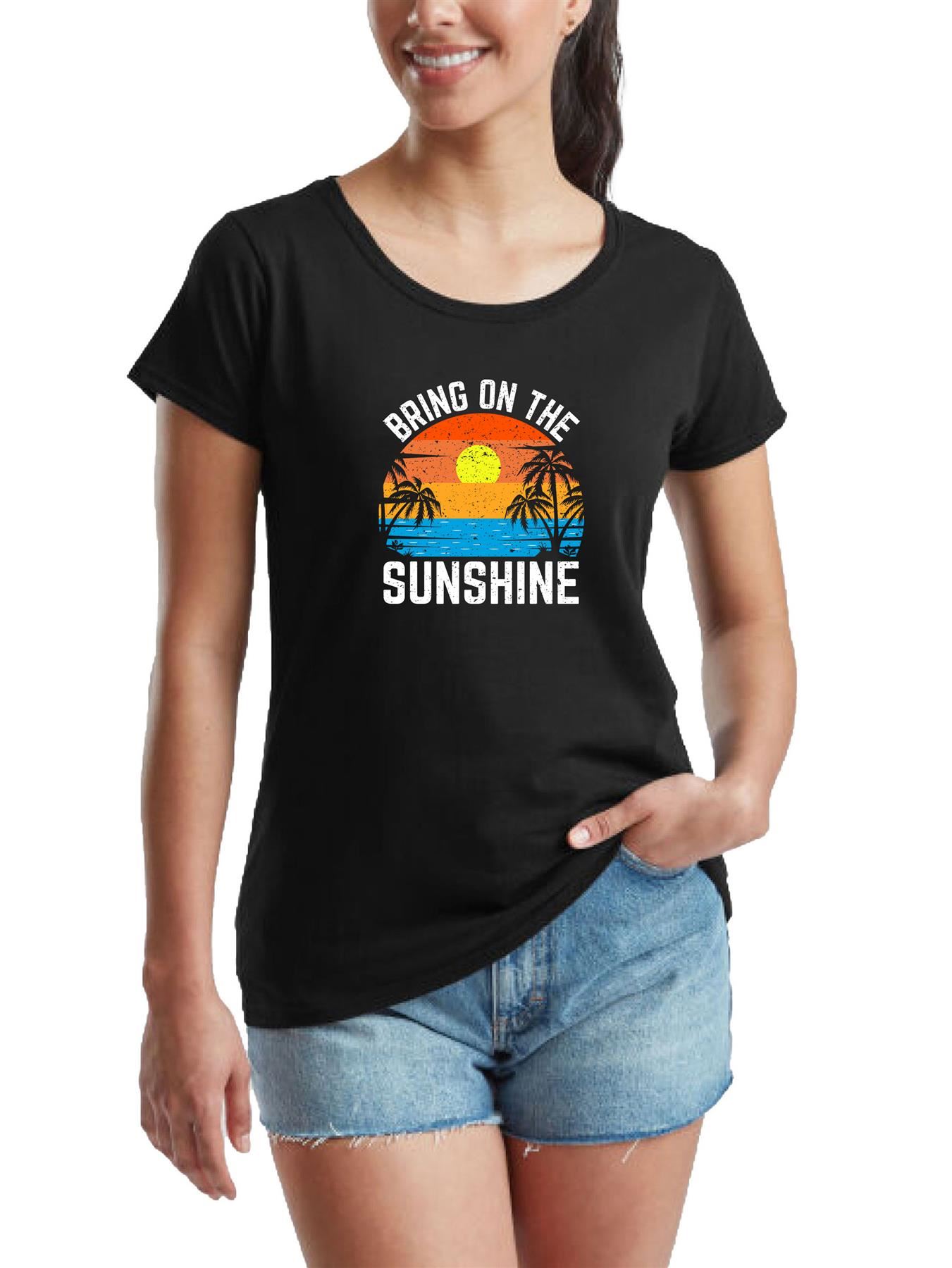 Women's Casual T-Shirt Bring On The Sunshine Short Sleeve Fancy Party Top Tees - Picture 3 of 11