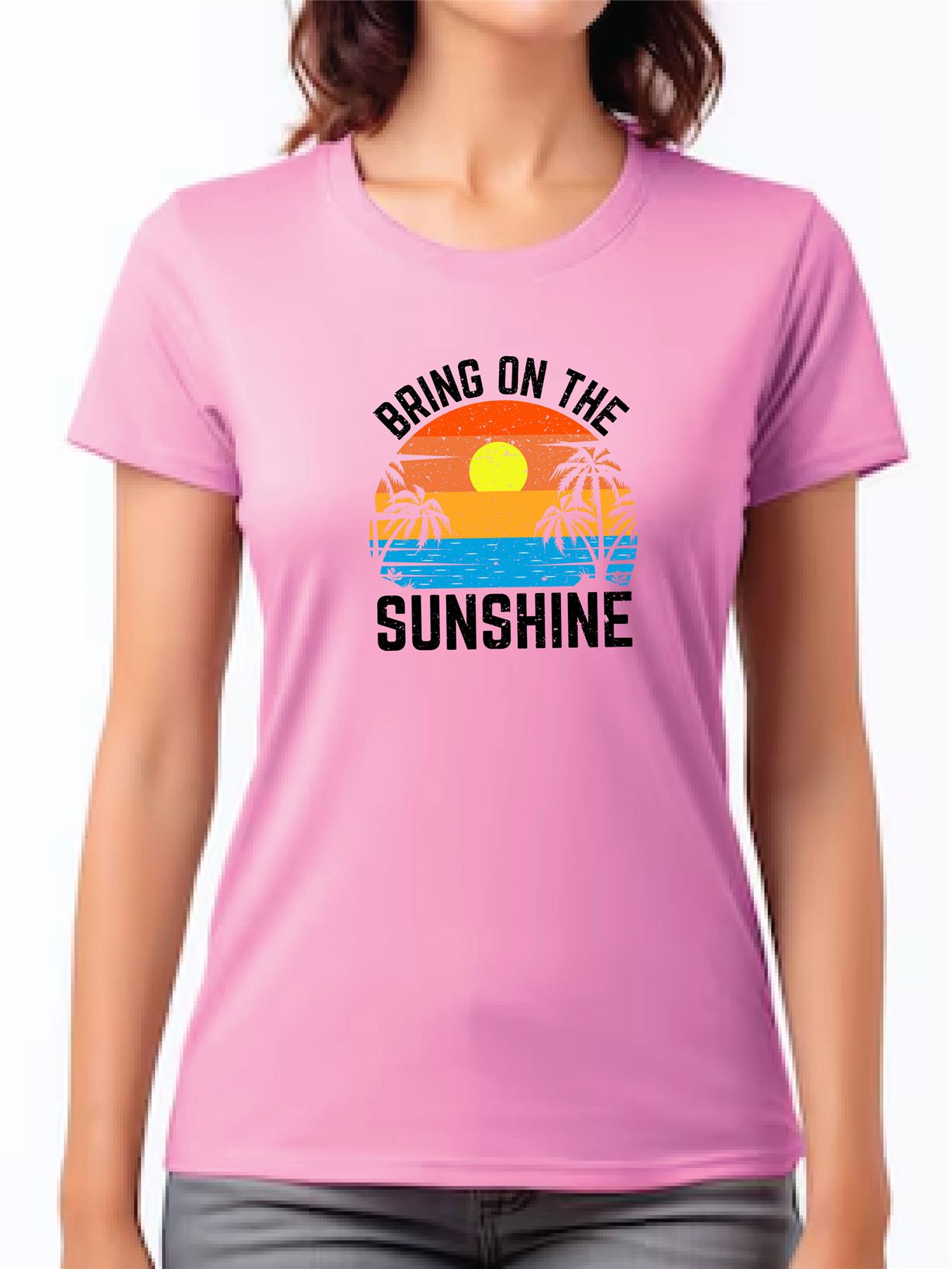 Women's Casual T-Shirt Bring On The Sunshine Short Sleeve Fancy Party Top Tees - Picture 6 of 11