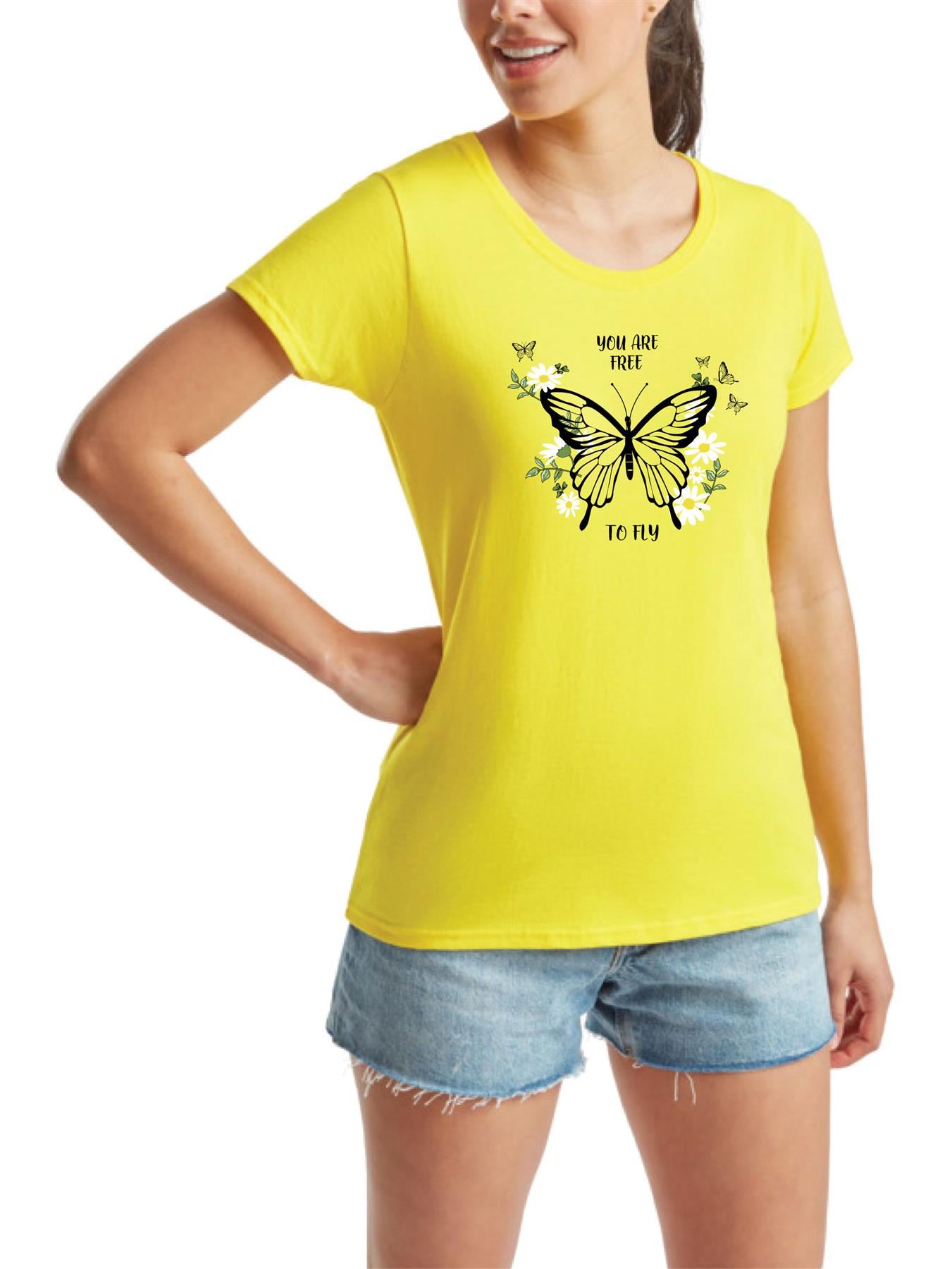 Women's Butterfly patterned Short Sleeve T-Shirt Fancy Butterfly design Top Tee - Picture 28 of 29
