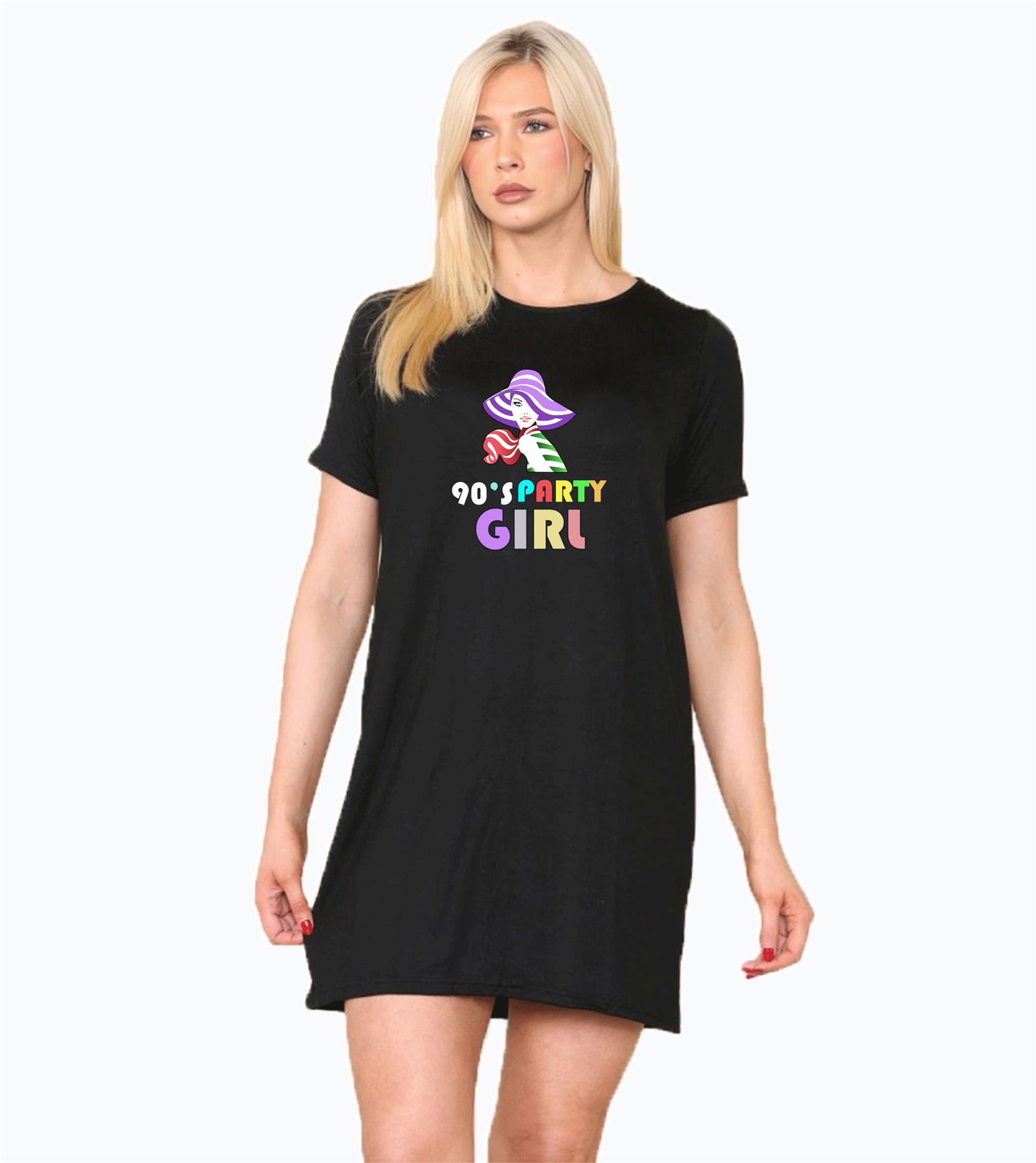 Ladies I Love The 90s Slant Shoulder Short Sleeve Oversized Party Dress Outfit - Picture 4 of 15