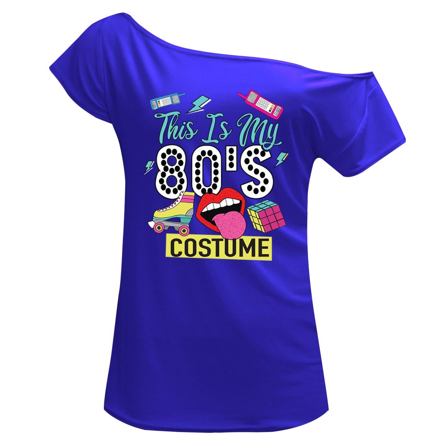 This Is My 80s Costume Print T Shirt Off Shoulder Ladies Novelty Top - Picture 7 of 12