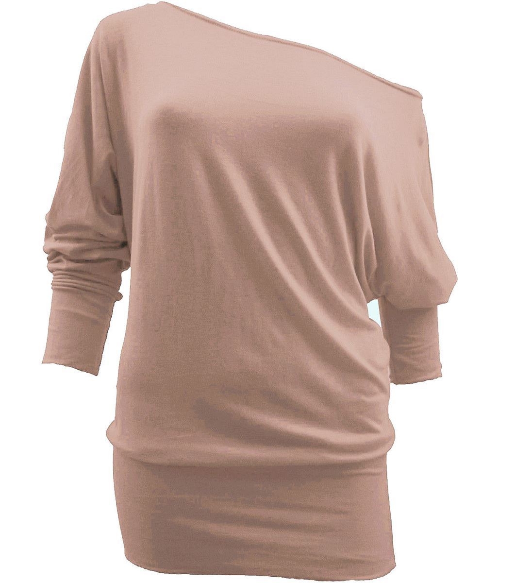 Womens Long Sleeve Off Shoulder Mini Batwing Top Ladies Tunic Dress Parties - Picture 15 of 19