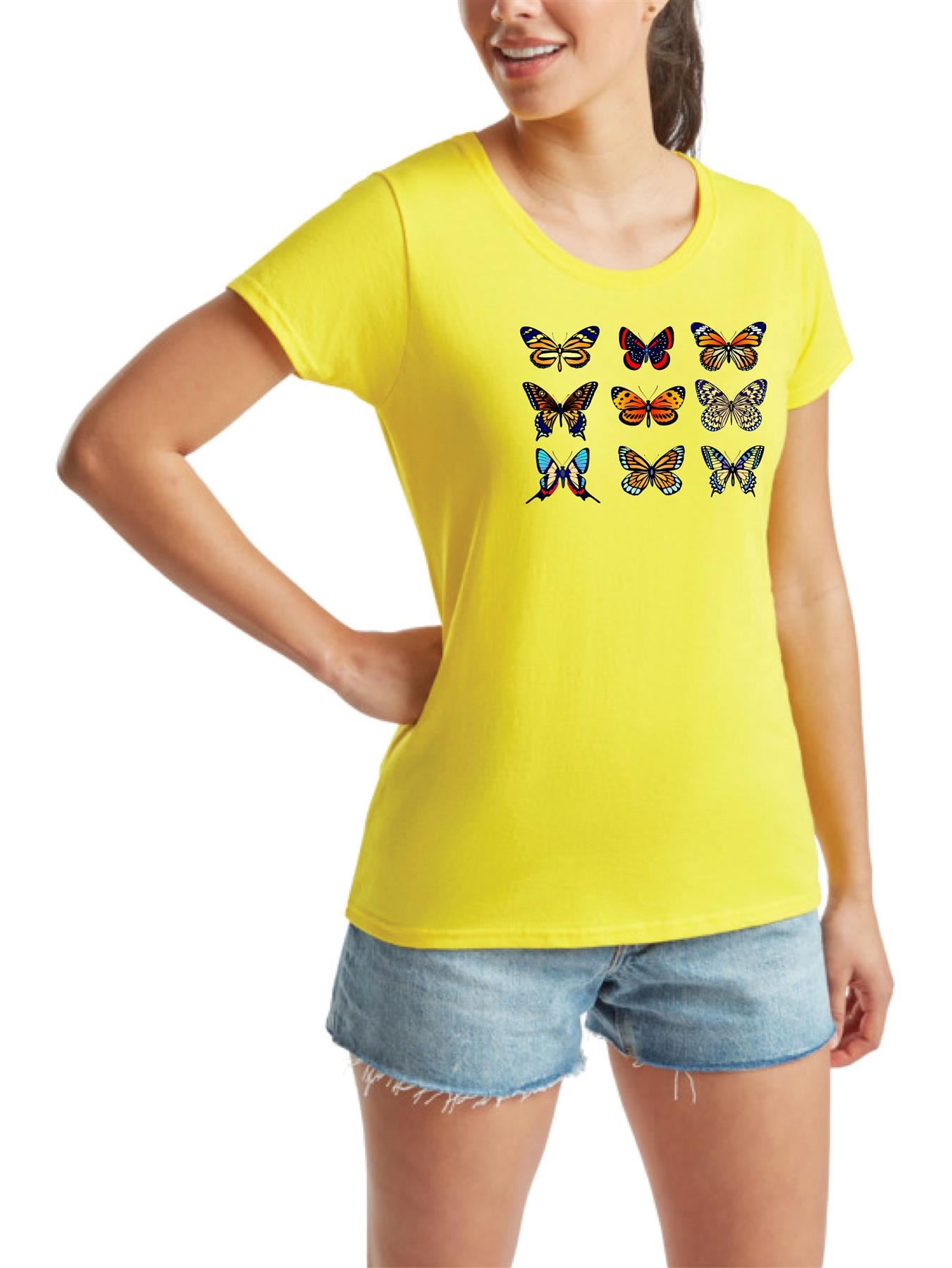 Women's Short Sleeve Butterfly T-Shirt Round Neck Fancy Pop Star Party Flair - Picture 11 of 11