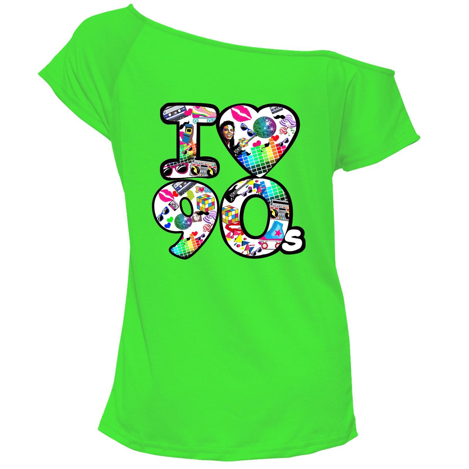 I Love 90s Icon T Shirt Top Damen Schulterfrei Retro Junggesellinnenabschied 7045 Paket - Bild 3 von 12