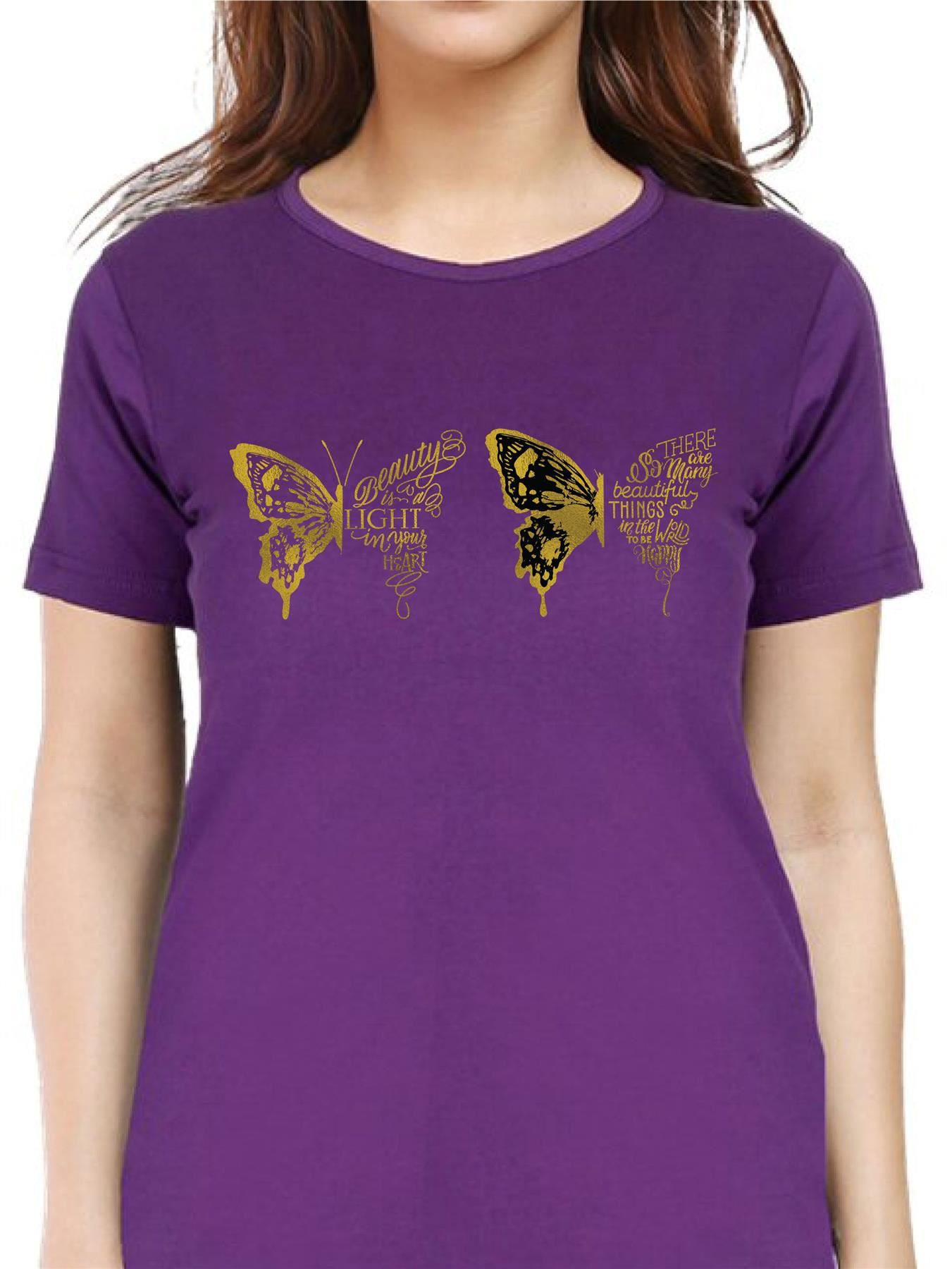 Women's Butterfly patterned Short Sleeve T-Shirt Fancy Butterfly design Top Tee - Picture 15 of 29