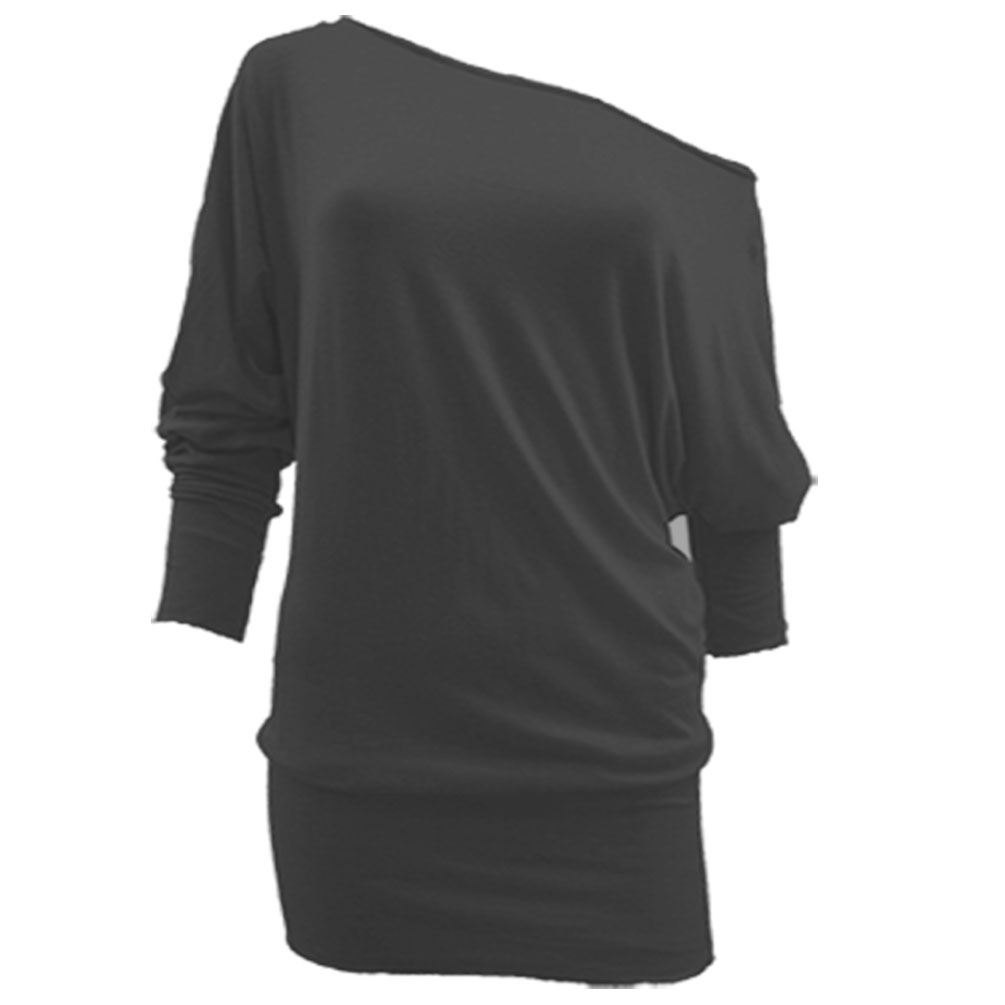 Womens Long Sleeve Off Shoulder Mini Batwing Top Ladies Tunic Dress Parties - Picture 12 of 19