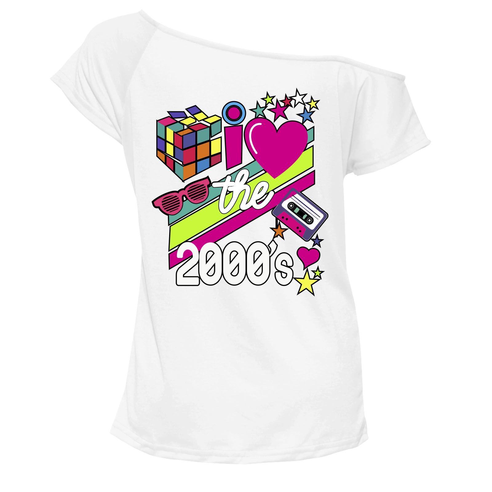 Ladies I Love The 2000s T Shirt Short Sleeves Off Shoulder Retro Pop Star Top - Picture 11 of 12