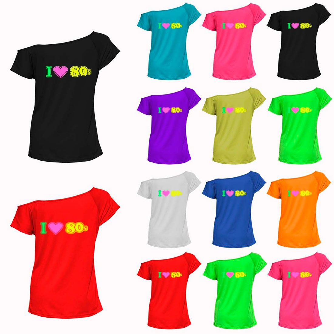 Black I Love The 1980s Retro T-Shirt Party Hen Night Fancy Dress Top 6018735®
