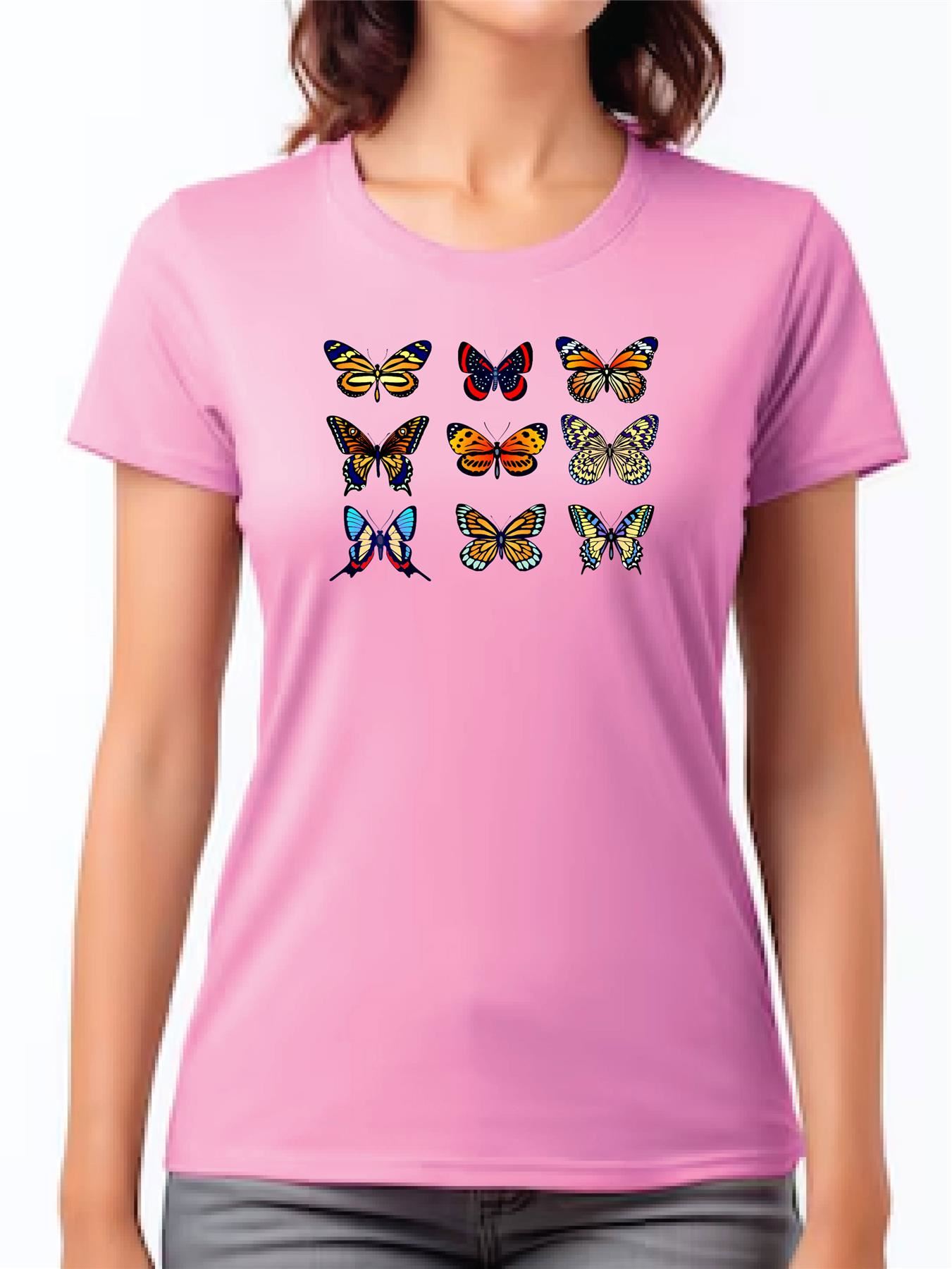 Women's Short Sleeve Butterfly T-Shirt Round Neck Fancy Pop Star Party Flair - Picture 7 of 11