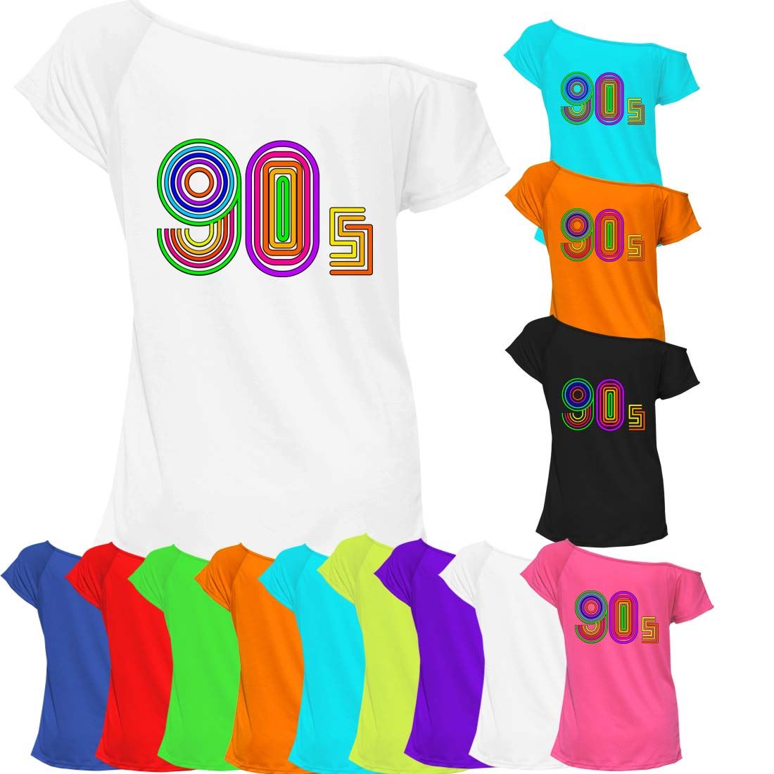 90s Lovers 1990s T-shirt Top Off Shoulder Ladies Womens Retro Outfit 6906 Lot