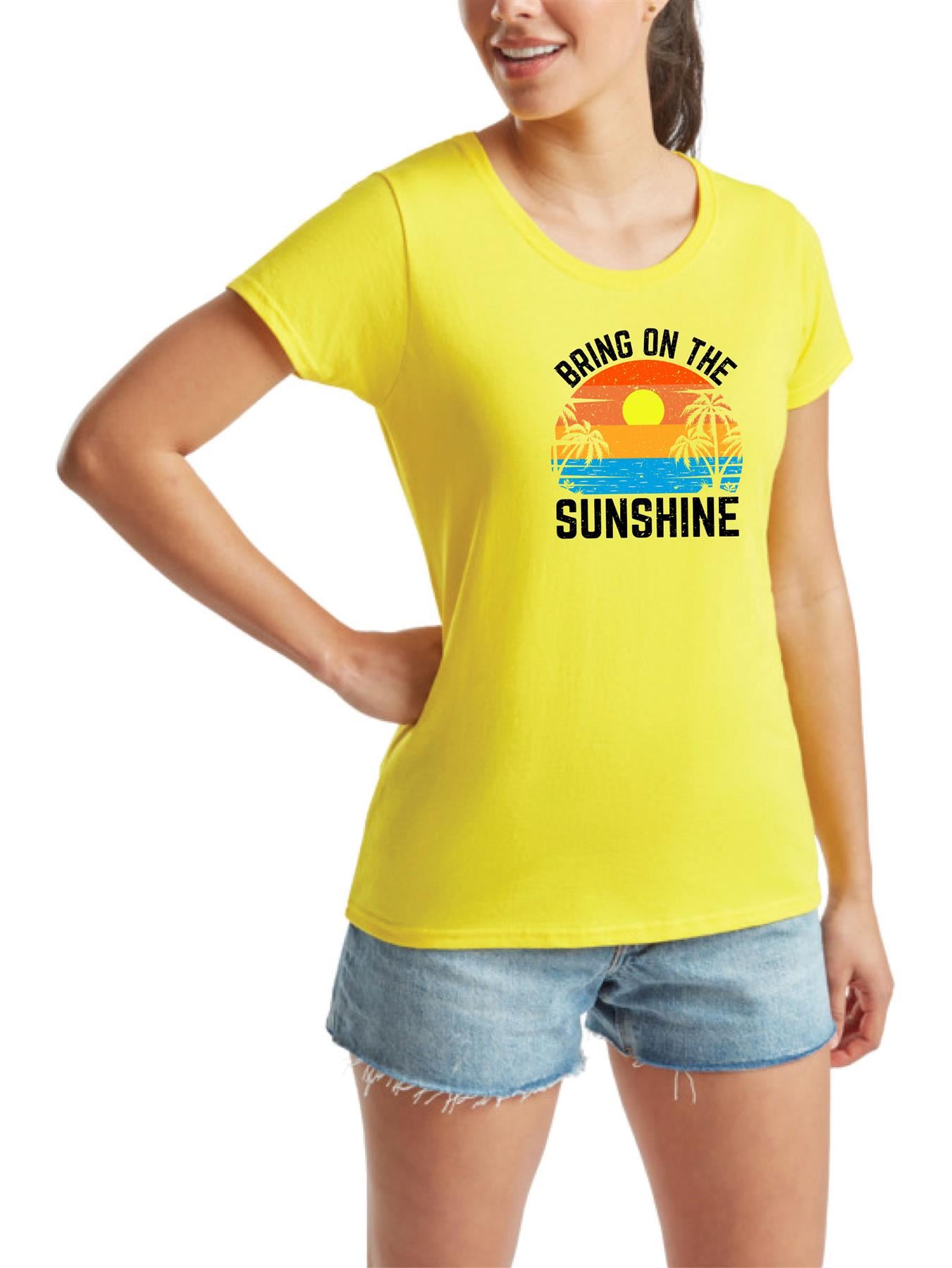 Women's Casual T-Shirt Bring On The Sunshine Short Sleeve Fancy Party Top Tees - Picture 11 of 11
