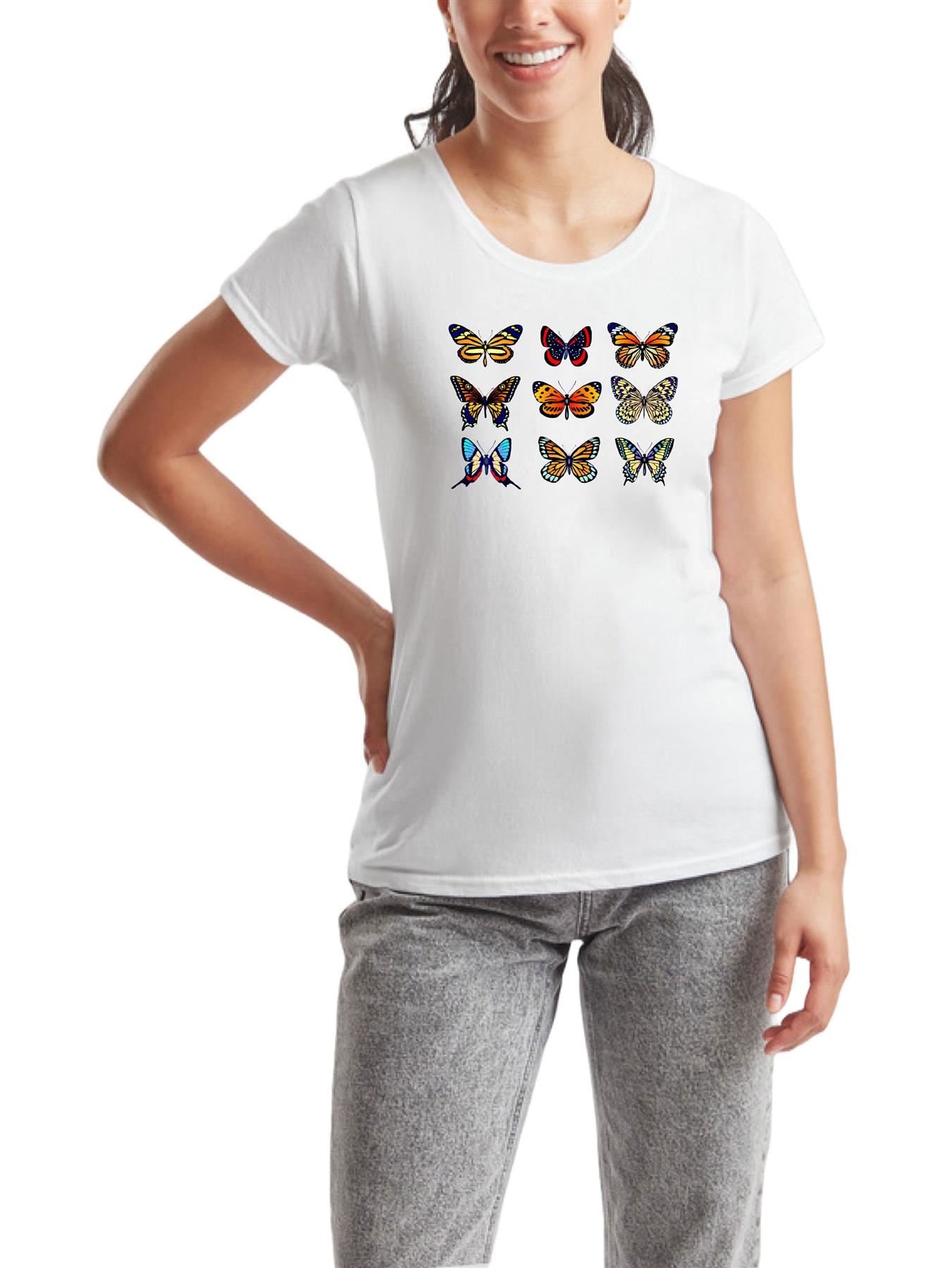 Women's Short Sleeve Butterfly T-Shirt Round Neck Fancy Pop Star Party Flair - Picture 9 of 11
