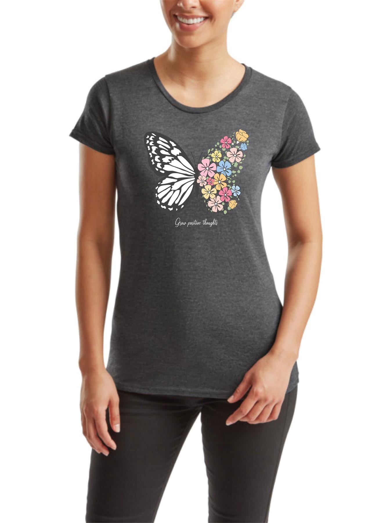Good Feelings Women’s Short Sleeve Butterfly Design Fancy Party Wear T-Shirt