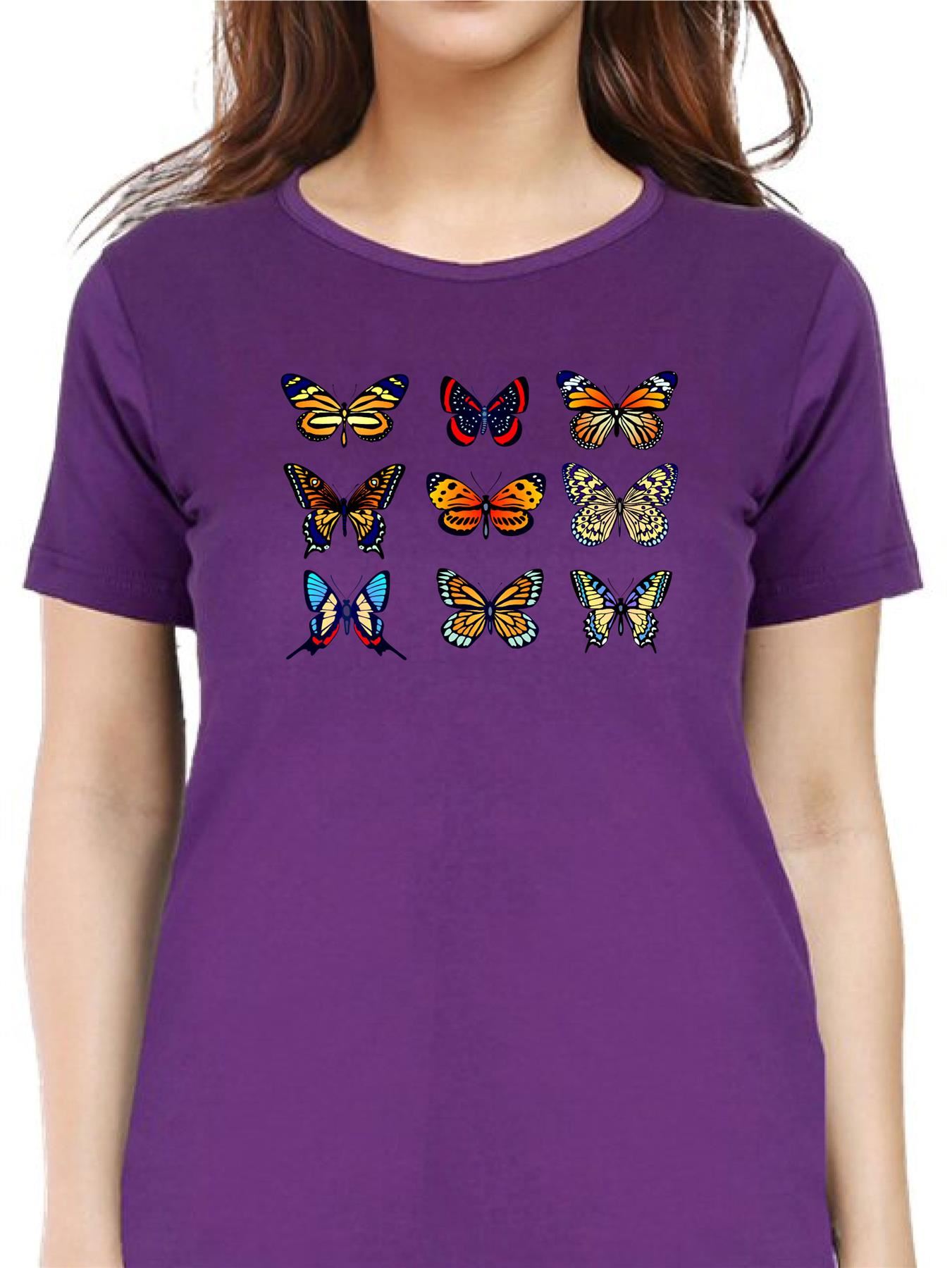 Women's Short Sleeve Butterfly T-Shirt Round Neck Fancy Pop Star Party Flair - Picture 6 of 11