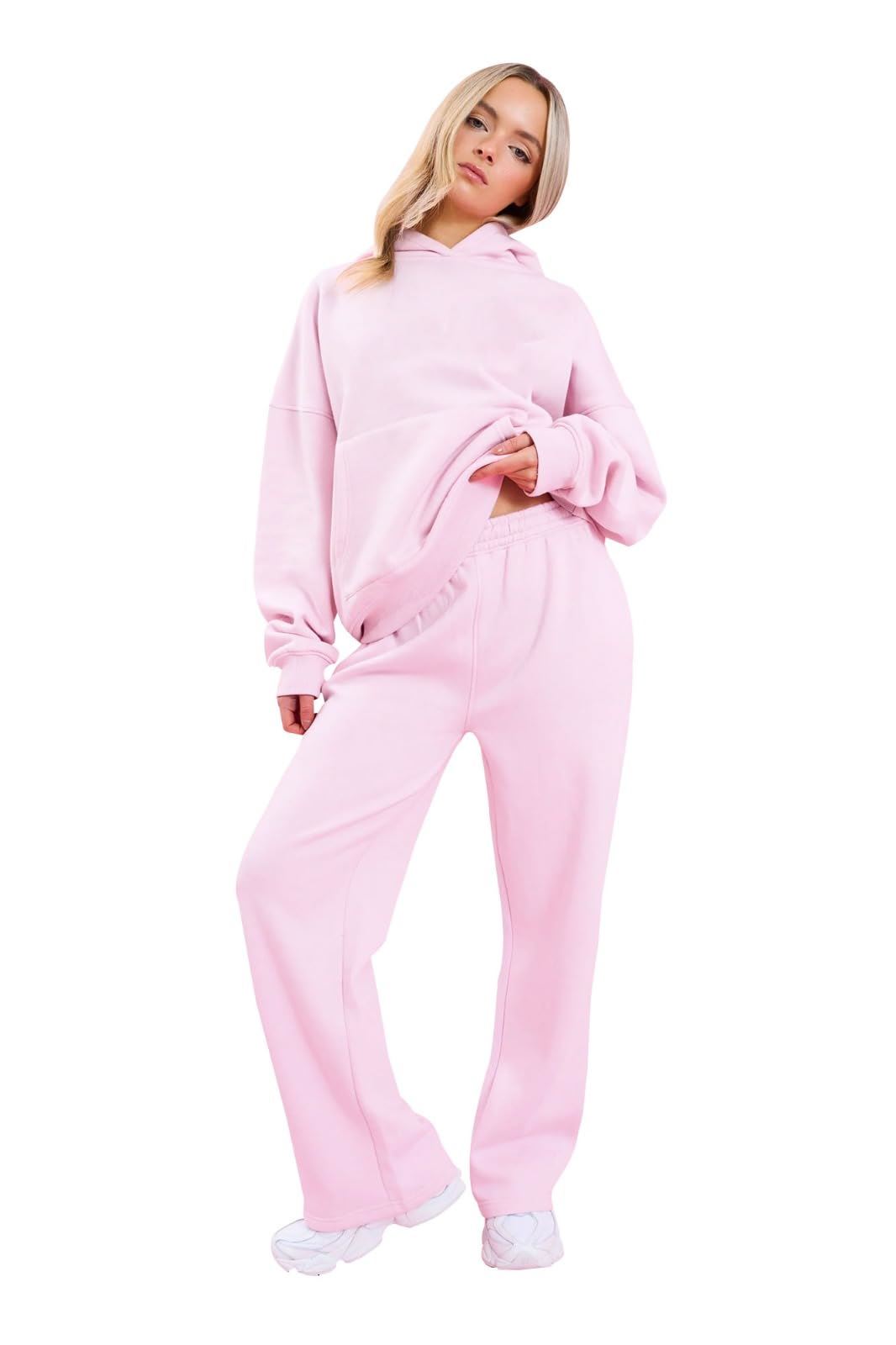Women Open Hem Tracksuits Sweatshirt & Sweatpant Set 2 Piece Wide Leg - Picture 8 of 13