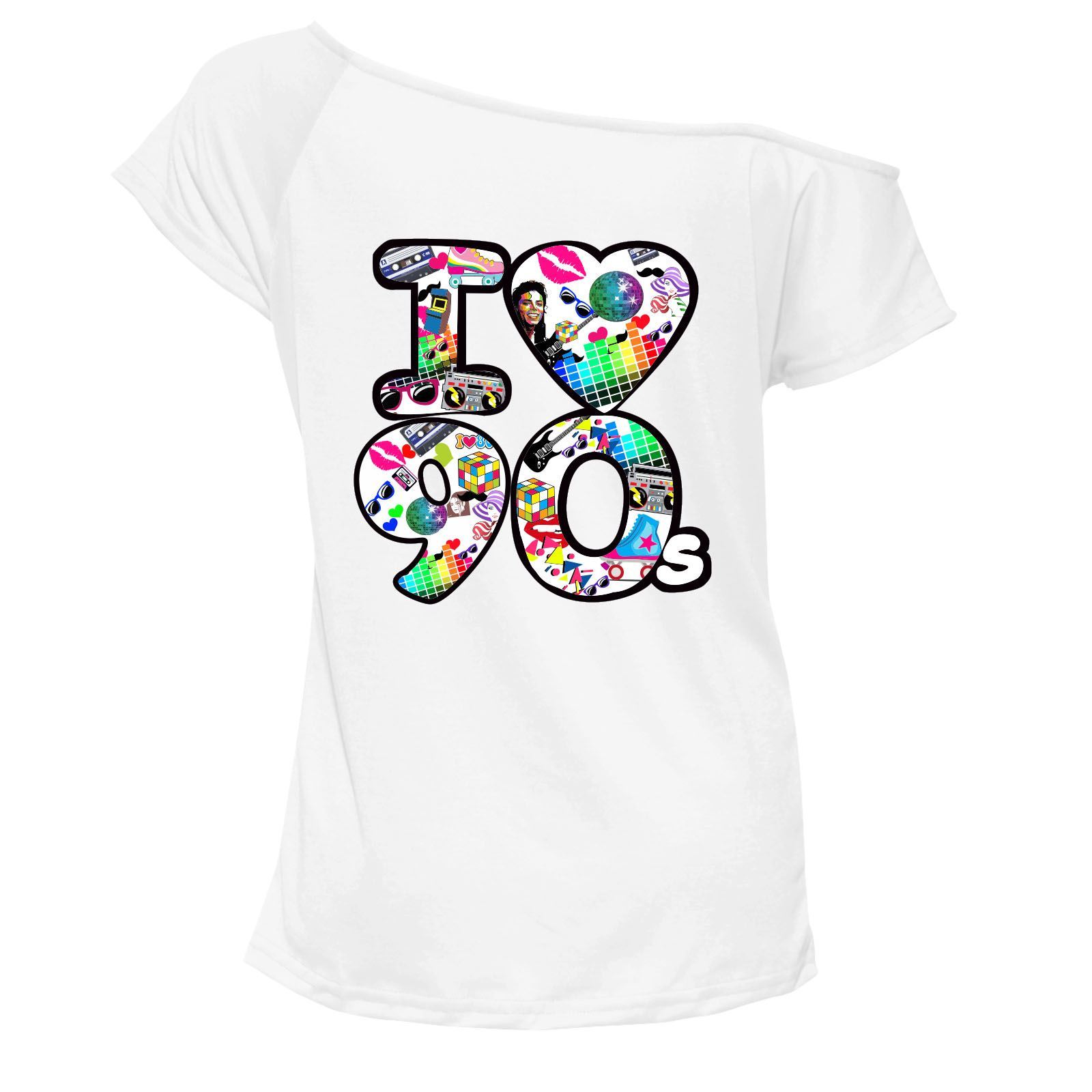 I Love 90s Icon T Shirt Top Damen Schulterfrei Retro Junggesellinnenabschied 7045 Paket - Bild 10 von 12