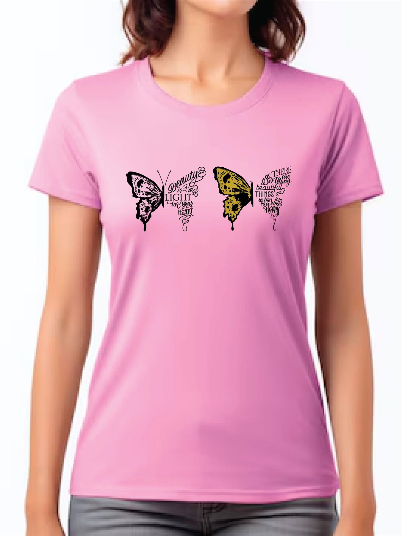 Women's Butterfly patterned Short Sleeve T-Shirt Fancy Butterfly design Top Tee - Picture 12 of 29