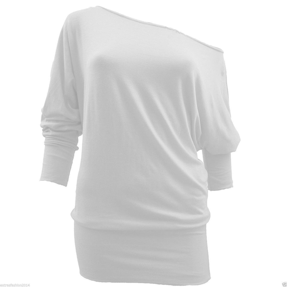 Womens Long Sleeve Off Shoulder Mini Batwing Top Ladies Tunic Dress Parties - Picture 14 of 19