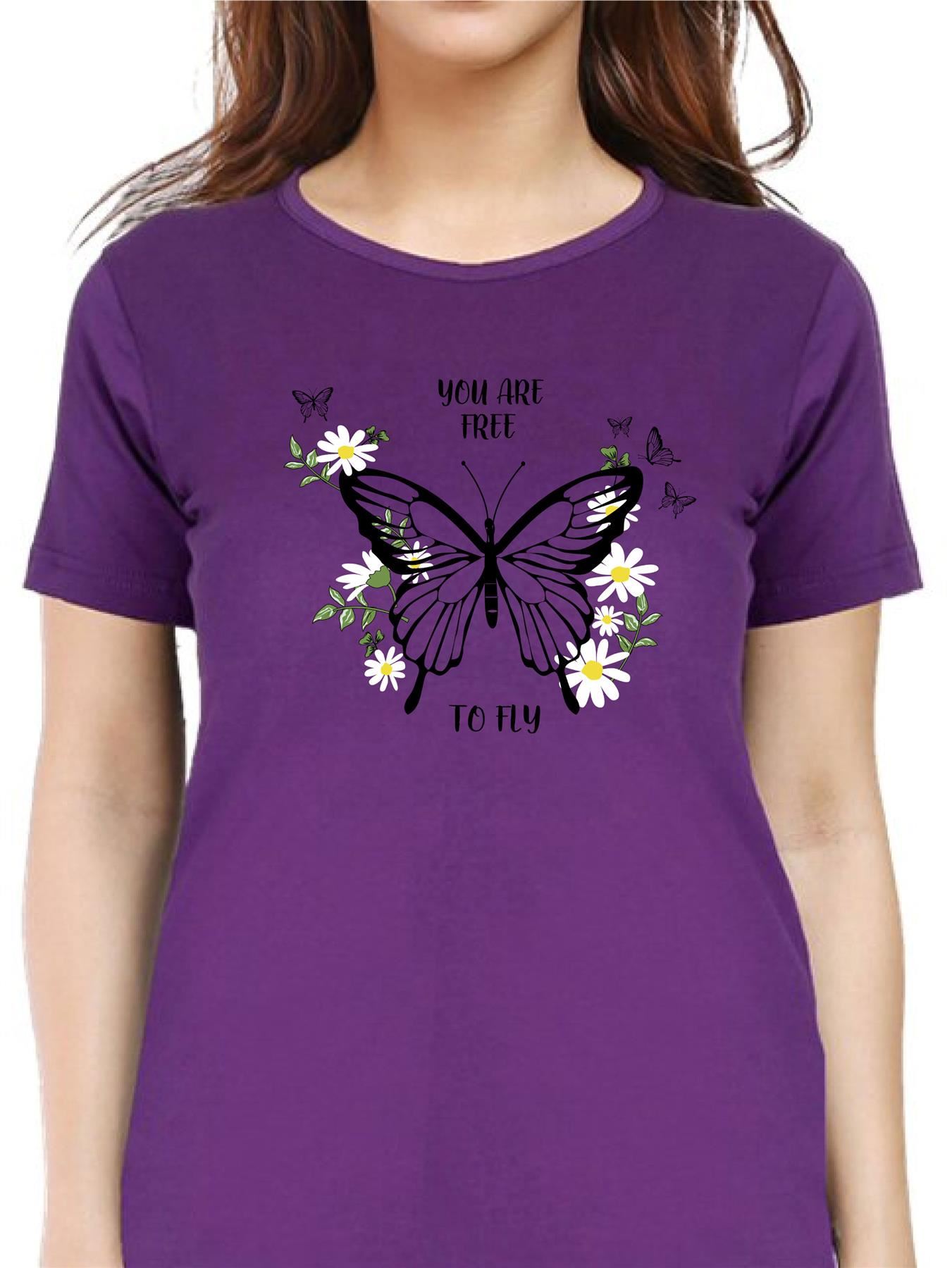 Women's Butterfly patterned Short Sleeve T-Shirt Fancy Butterfly design Top Tee - Picture 16 of 29