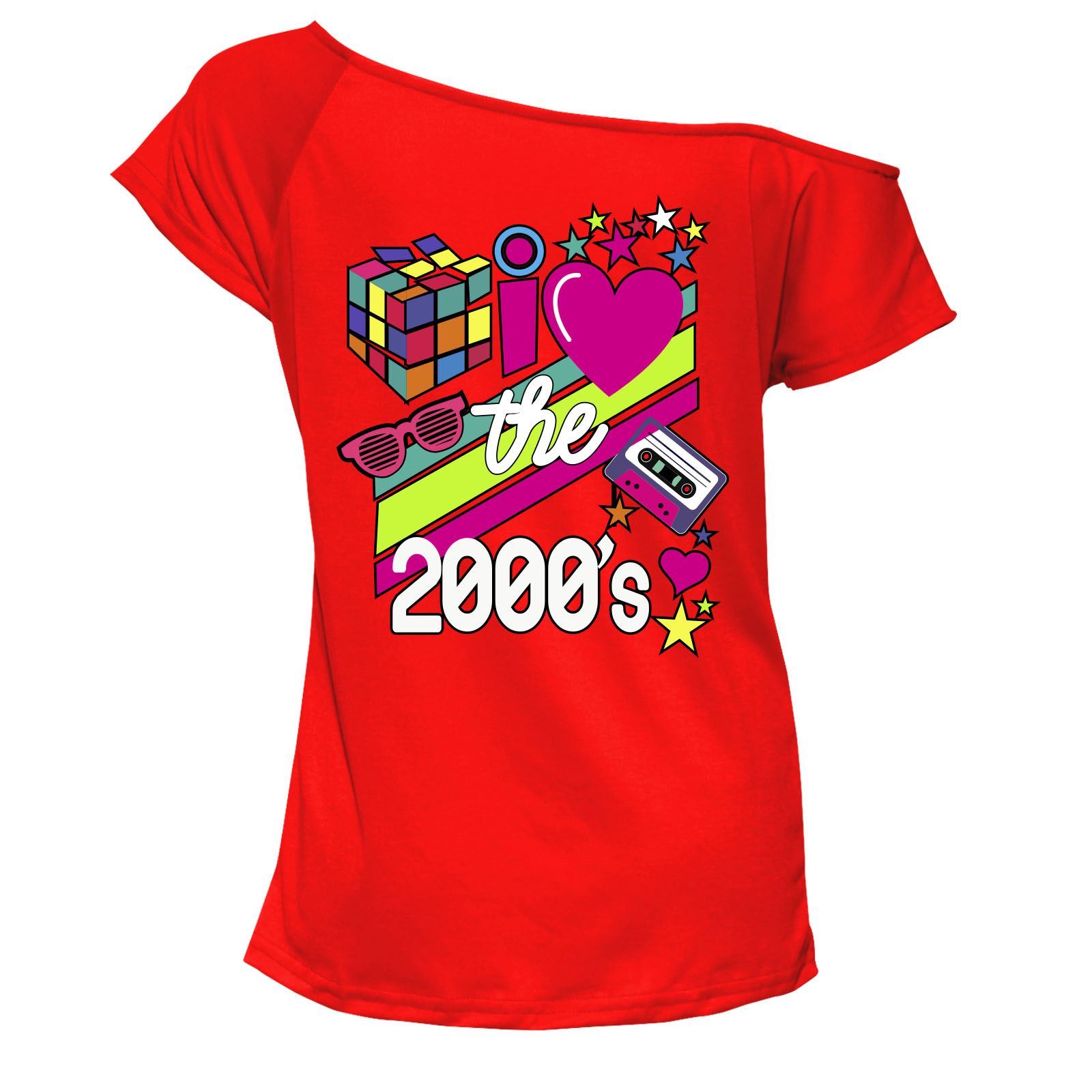Ladies I Love The 2000s T Shirt Short Sleeves Off Shoulder Retro Pop Star Top - Picture 8 of 12