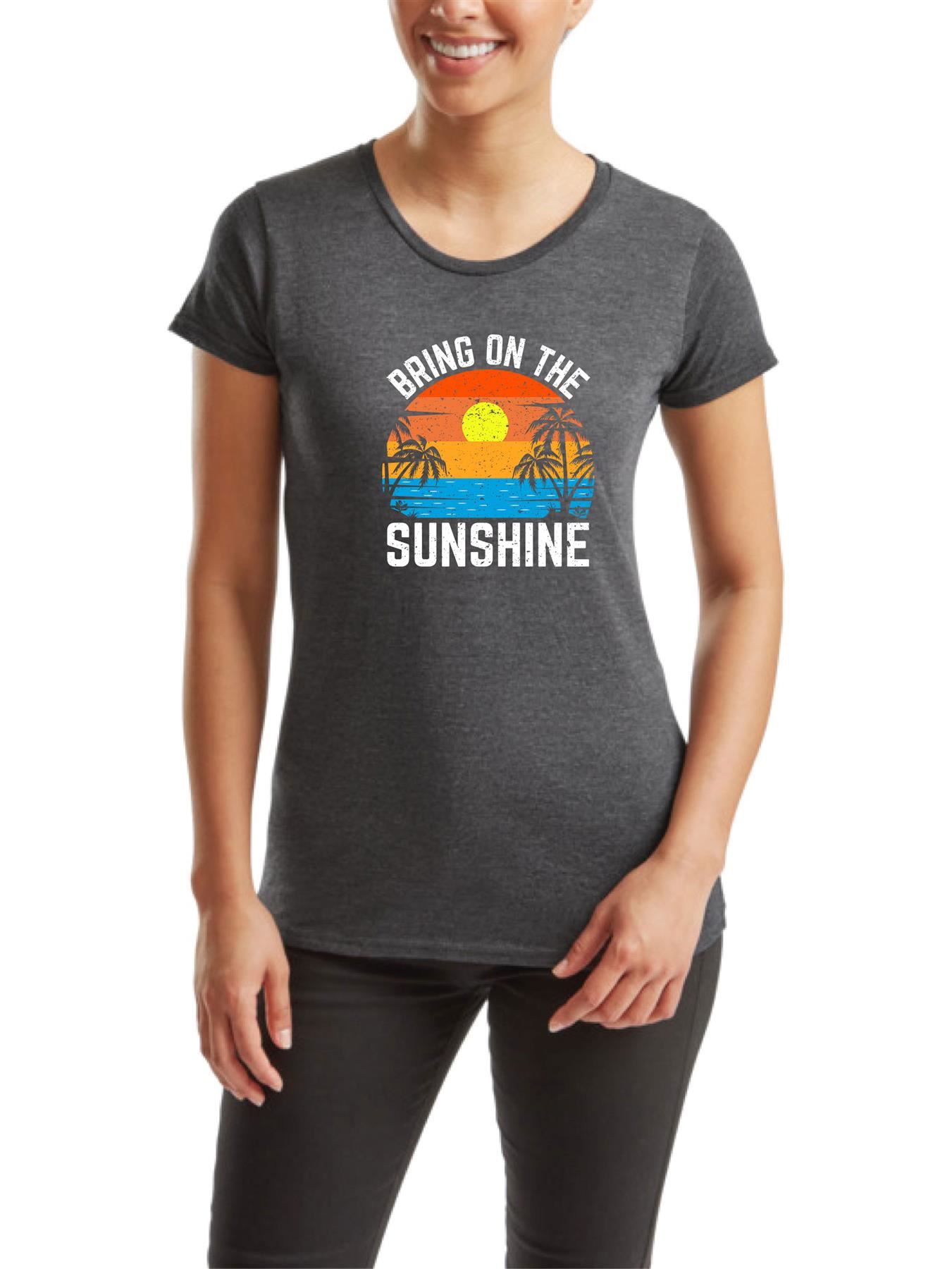 Women's Casual T-Shirt Bring On The Sunshine Short Sleeve Fancy Party Top Tees - Picture 4 of 11