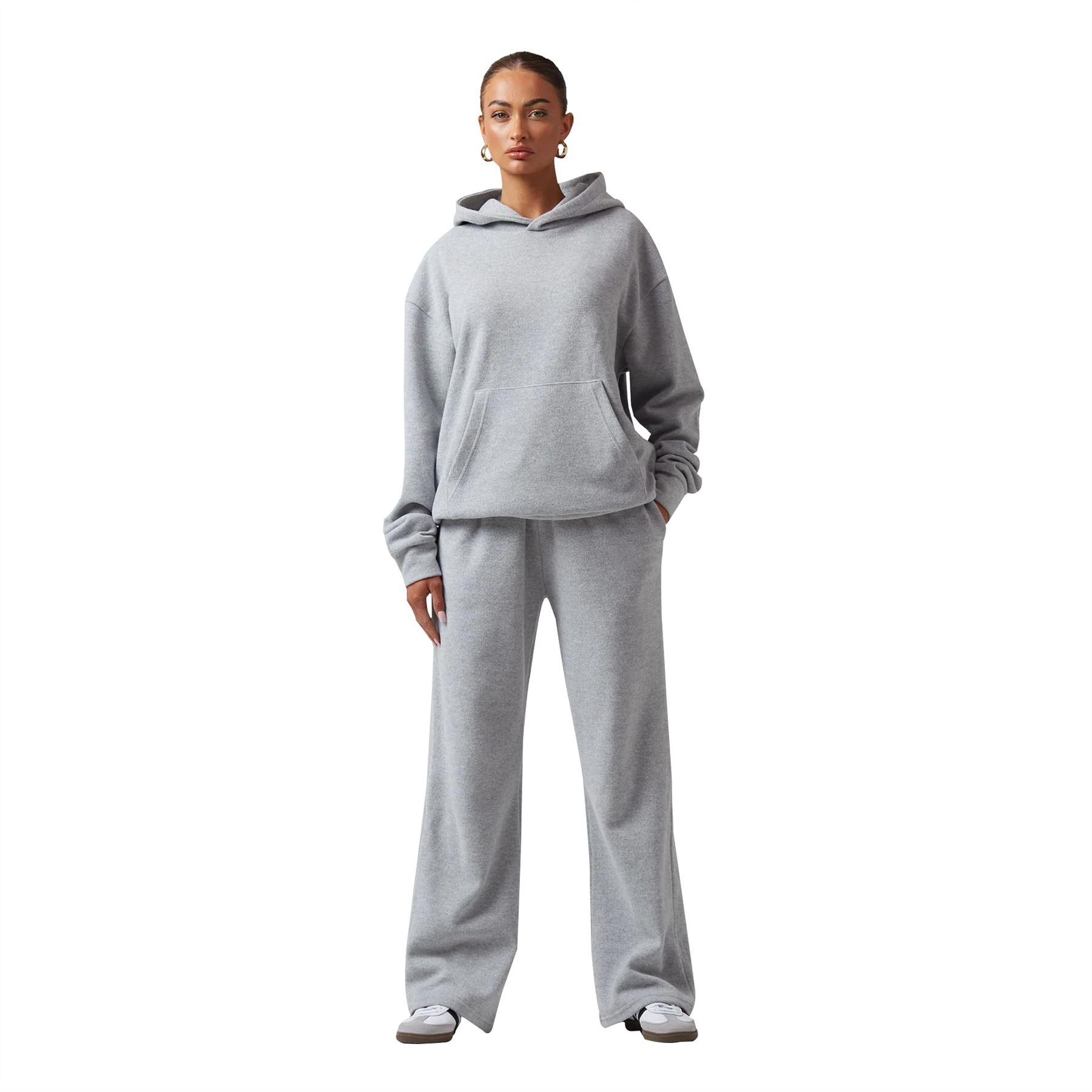 Women Open Hem Tracksuits Sweatshirt & Sweatpant Set 2 Piece Wide Leg - Picture 11 of 13