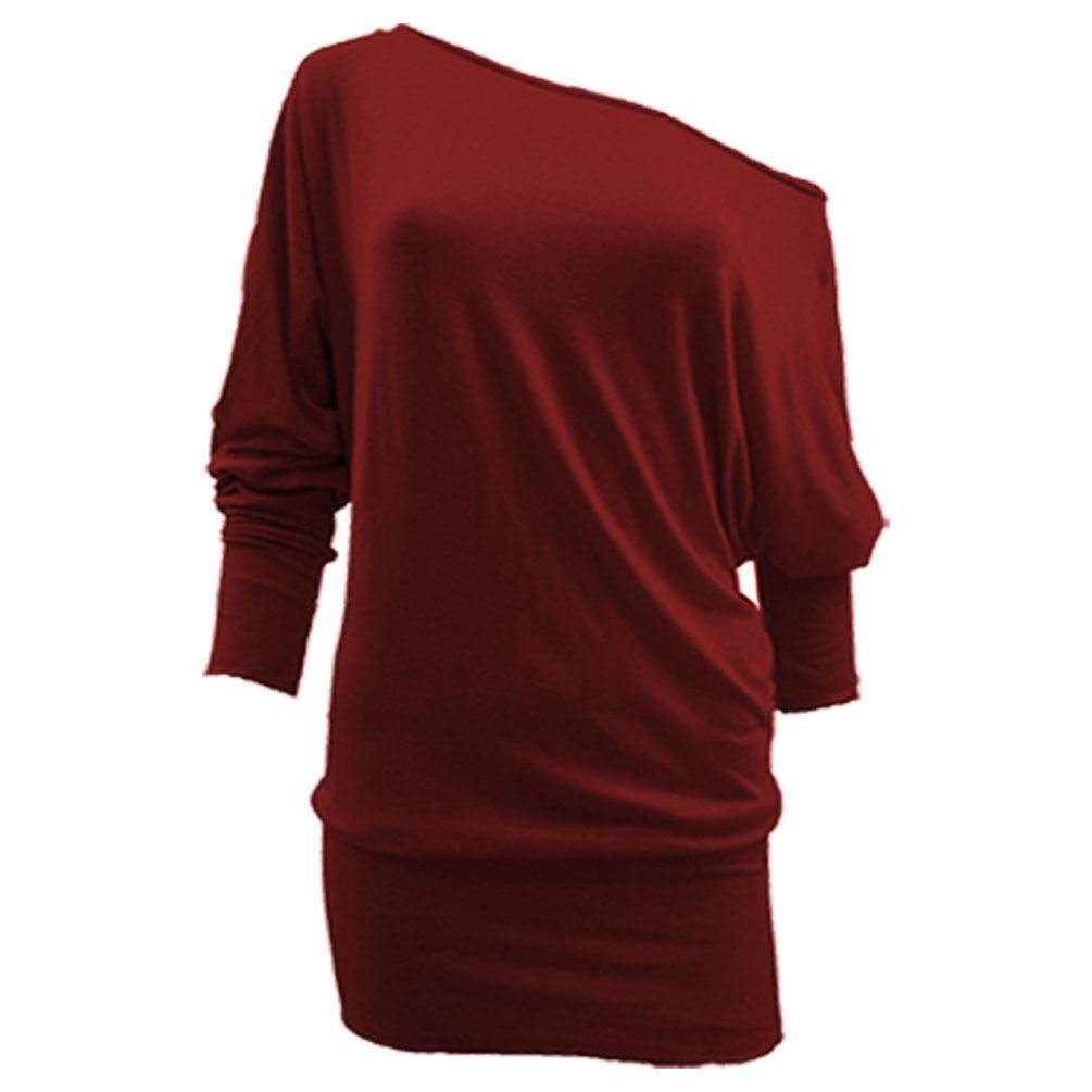 Womens Long Sleeve Off Shoulder Mini Batwing Top Ladies Tunic Dress Parties - Picture 13 of 19