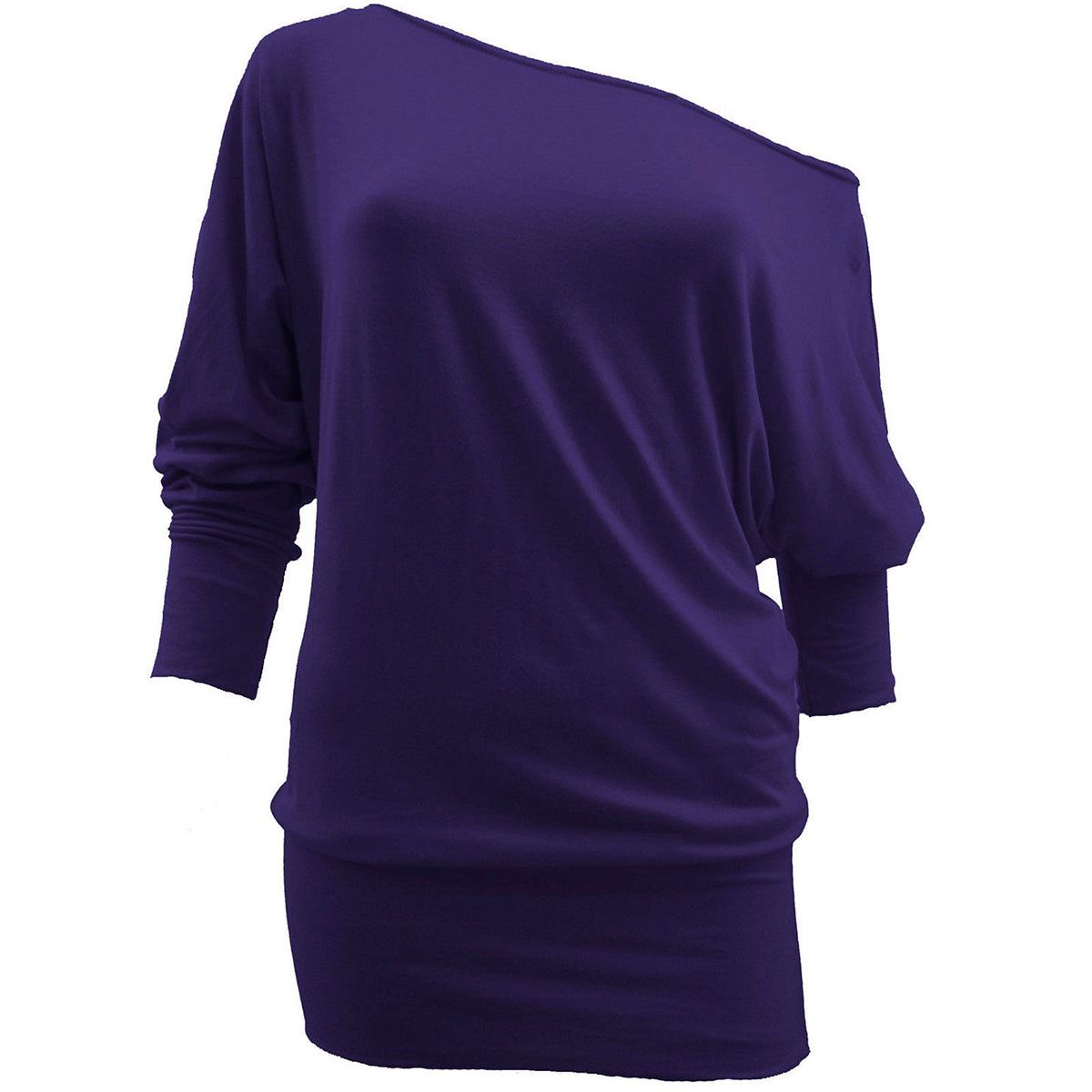 Womens Long Sleeve Off Shoulder Mini Batwing Top Ladies Tunic Dress Parties - Picture 18 of 19