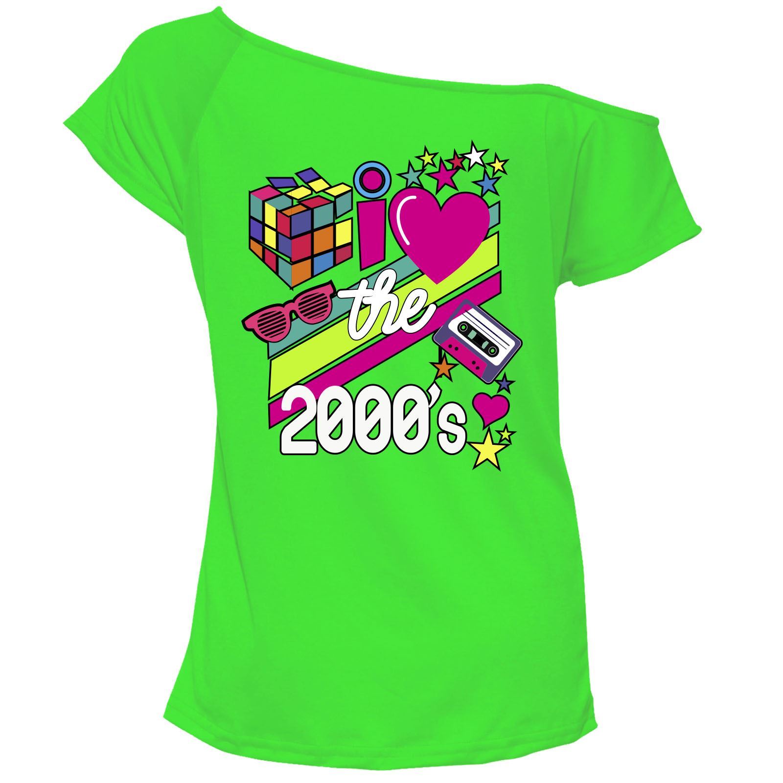 Ladies I Love The 2000s T Shirt Short Sleeves Off Shoulder Retro Pop Star Top - Picture 4 of 12
