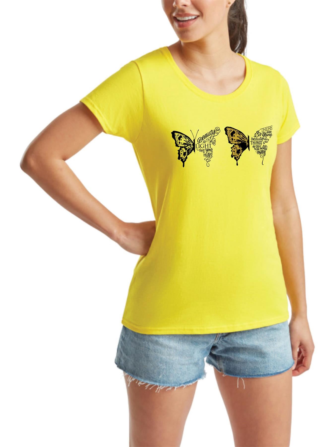 Women's Butterfly patterned Short Sleeve T-Shirt Fancy Butterfly design Top Tee - Picture 27 of 29