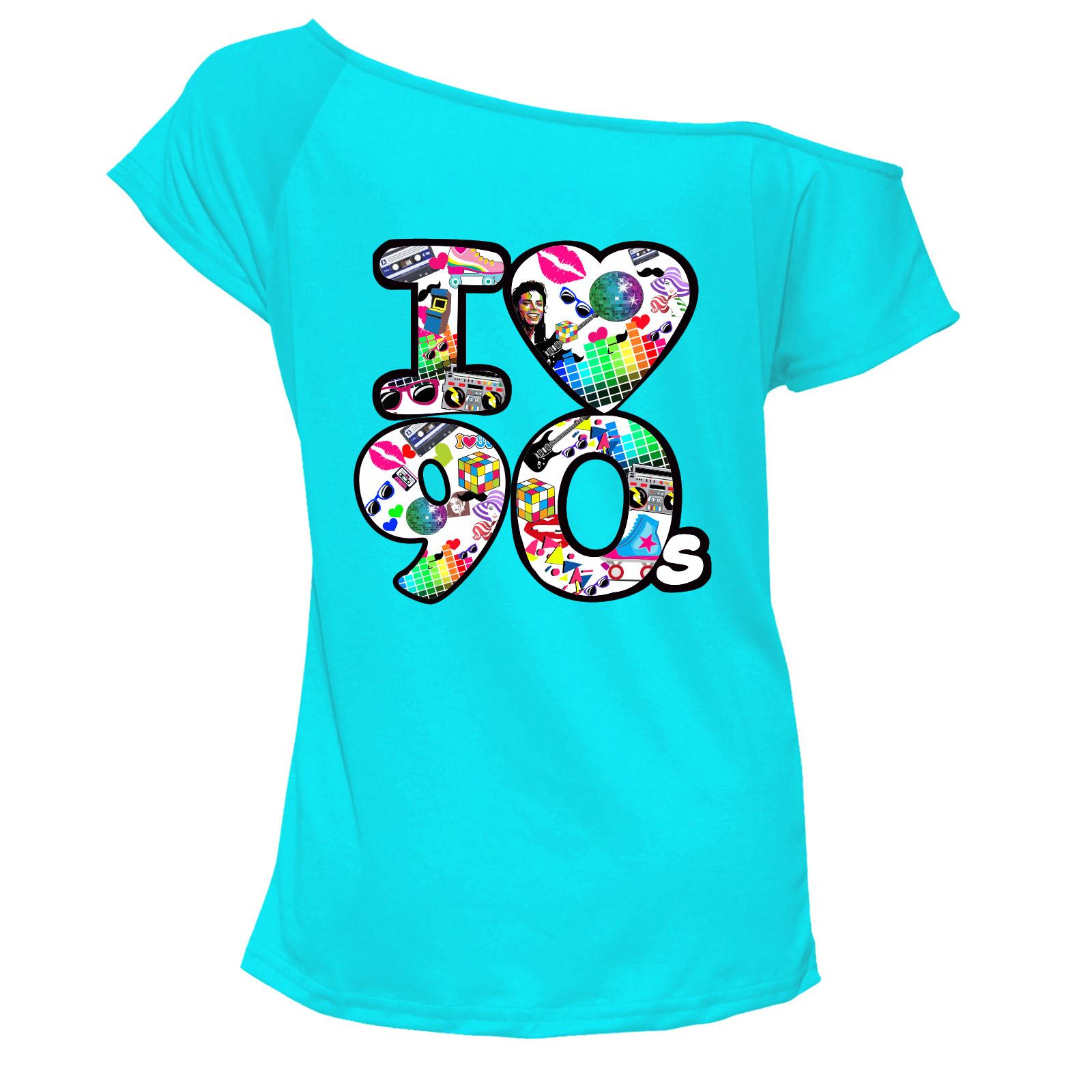 I Love 90s Icon T Shirt Top Damen Schulterfrei Retro Junggesellinnenabschied 7045 Paket - Bild 9 von 12