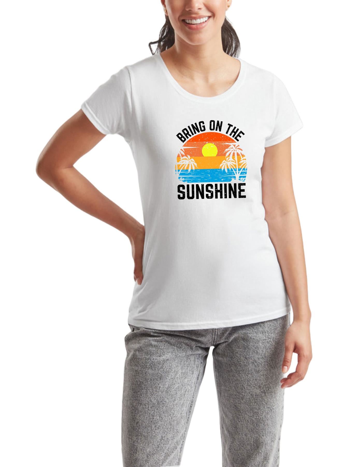 Women's Casual T-Shirt Bring On The Sunshine Short Sleeve Fancy Party Top Tees - Picture 10 of 11