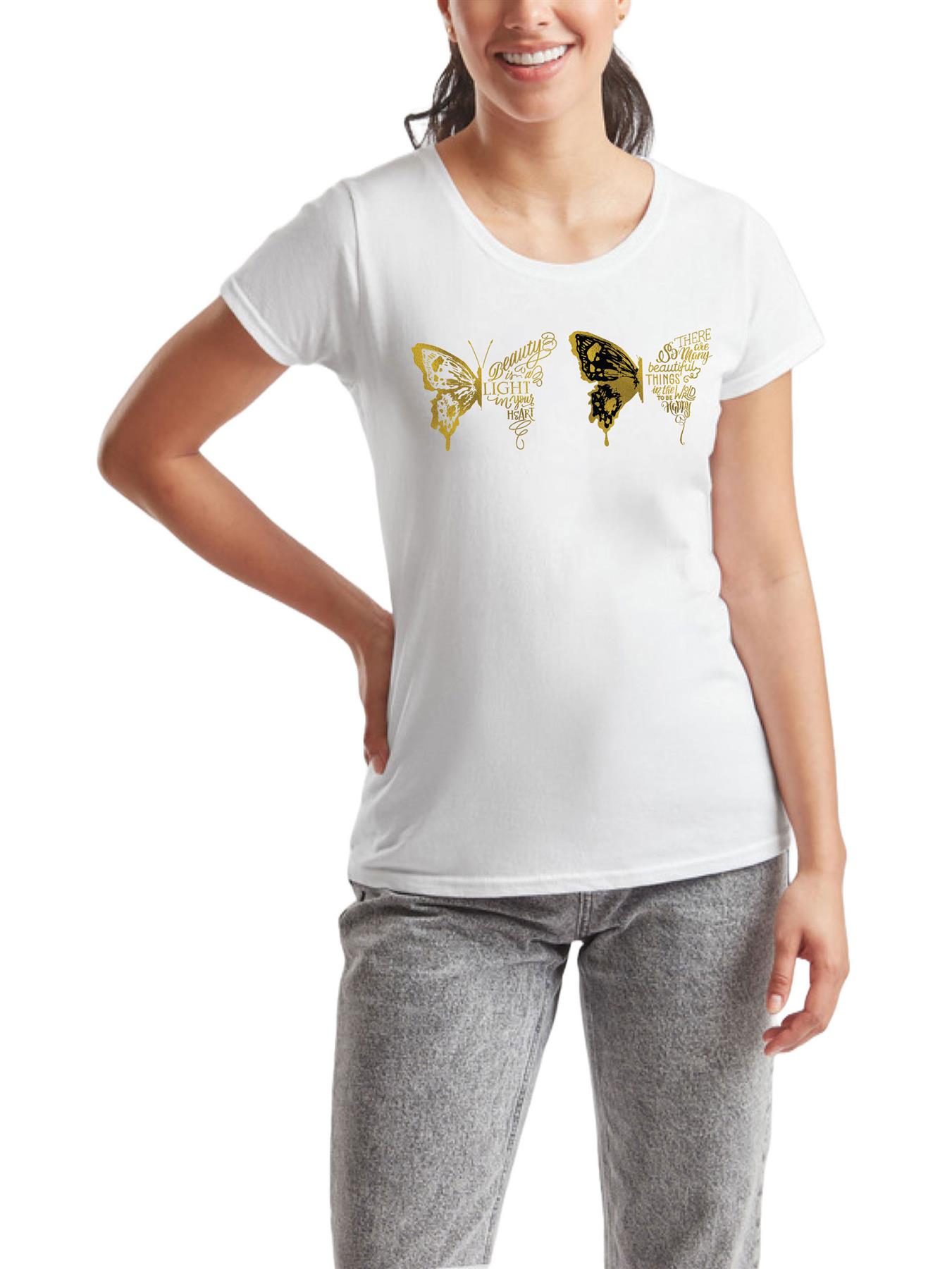 Women's Butterfly patterned Short Sleeve T-Shirt Fancy Butterfly design Top Tee - Picture 21 of 29