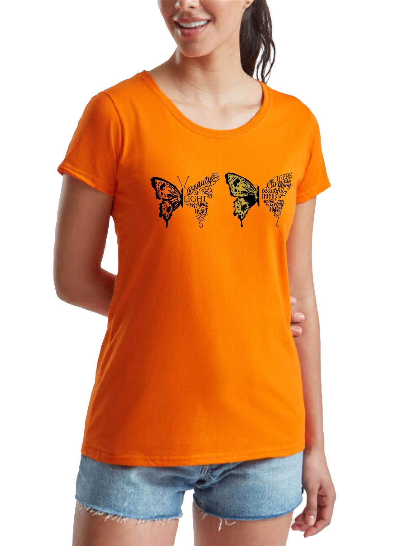 Women's Butterfly patterned Short Sleeve T-Shirt Fancy Butterfly design Top Tee - Picture 9 of 29