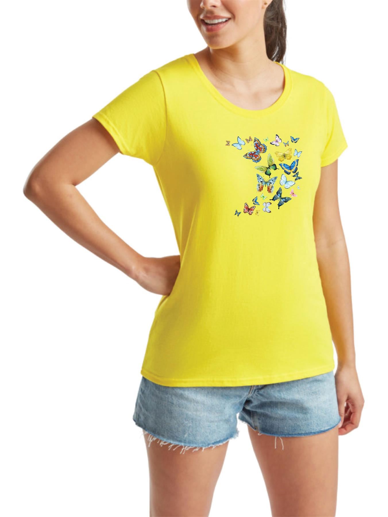 Women's Butterfly patterned Short Sleeve T-Shirt Fancy Butterfly design Top Tee - Picture 29 of 29