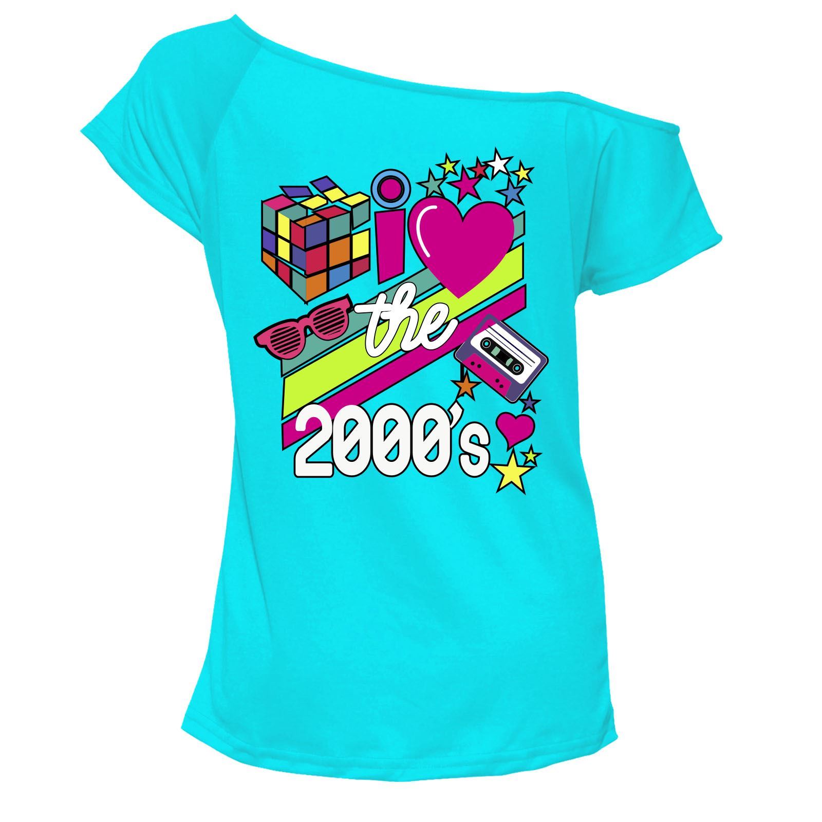 Ladies I Love The 2000s T Shirt Short Sleeves Off Shoulder Retro Pop Star Top - Picture 10 of 12