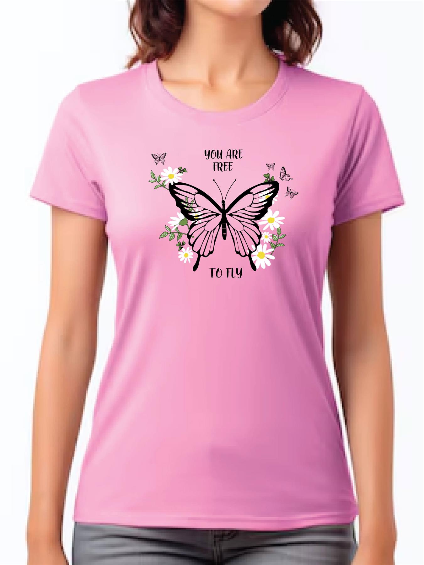 Women's Butterfly patterned Short Sleeve T-Shirt Fancy Butterfly design Top Tee - Picture 13 of 29